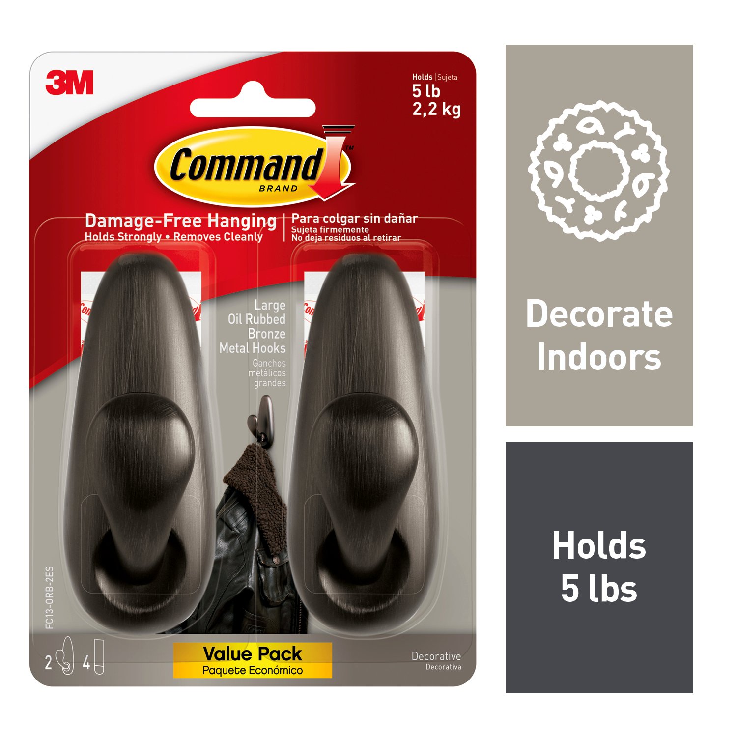 7100085155 - Command Large Forever Classic Oil Rubbed Bronze Metal Hook, FC13-ORB-2ES, 2 Pack