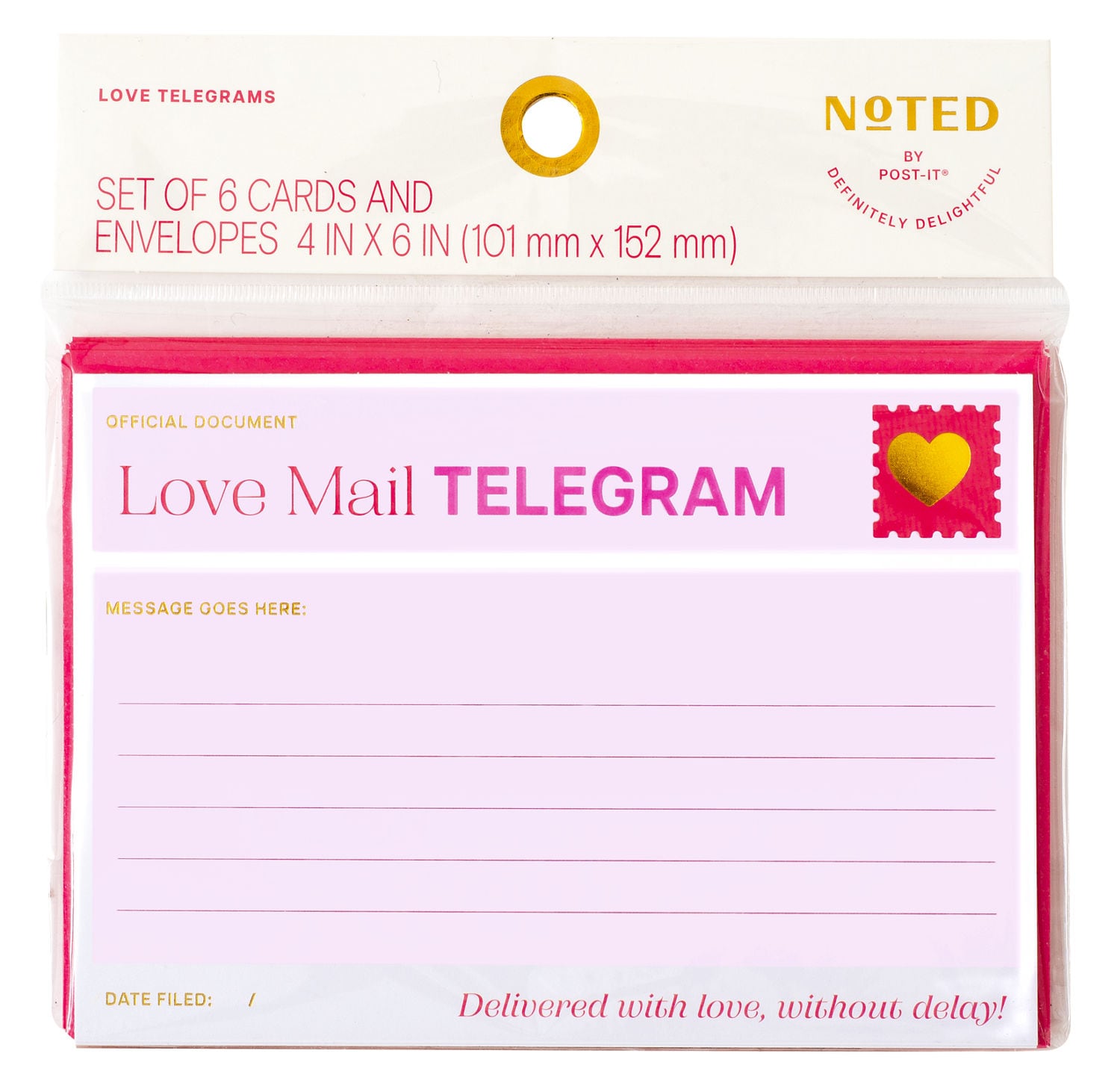 7100399784 - Post-it List Notes Telegram Cards, 6.4 x 6 in (162.5 mm x 152 mm), Pink, Six Cards