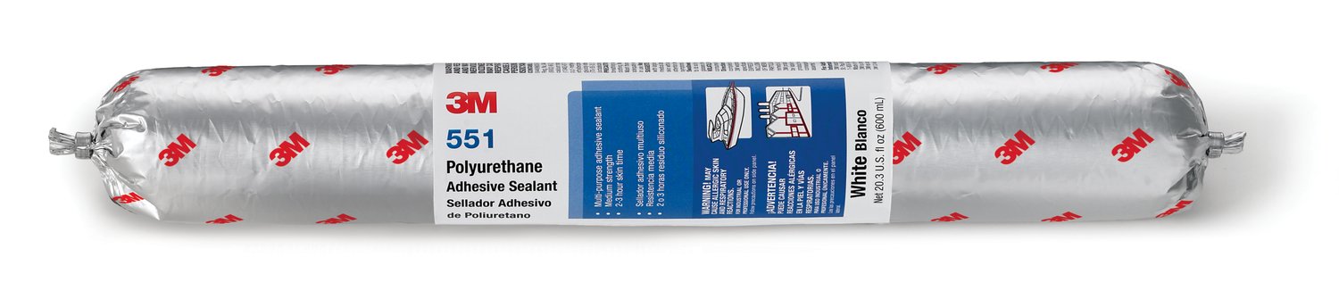7100197991 - 3M Polyurethane Adhesive Sealant 551, White, 600 mL Sausage Pack, 12/Case