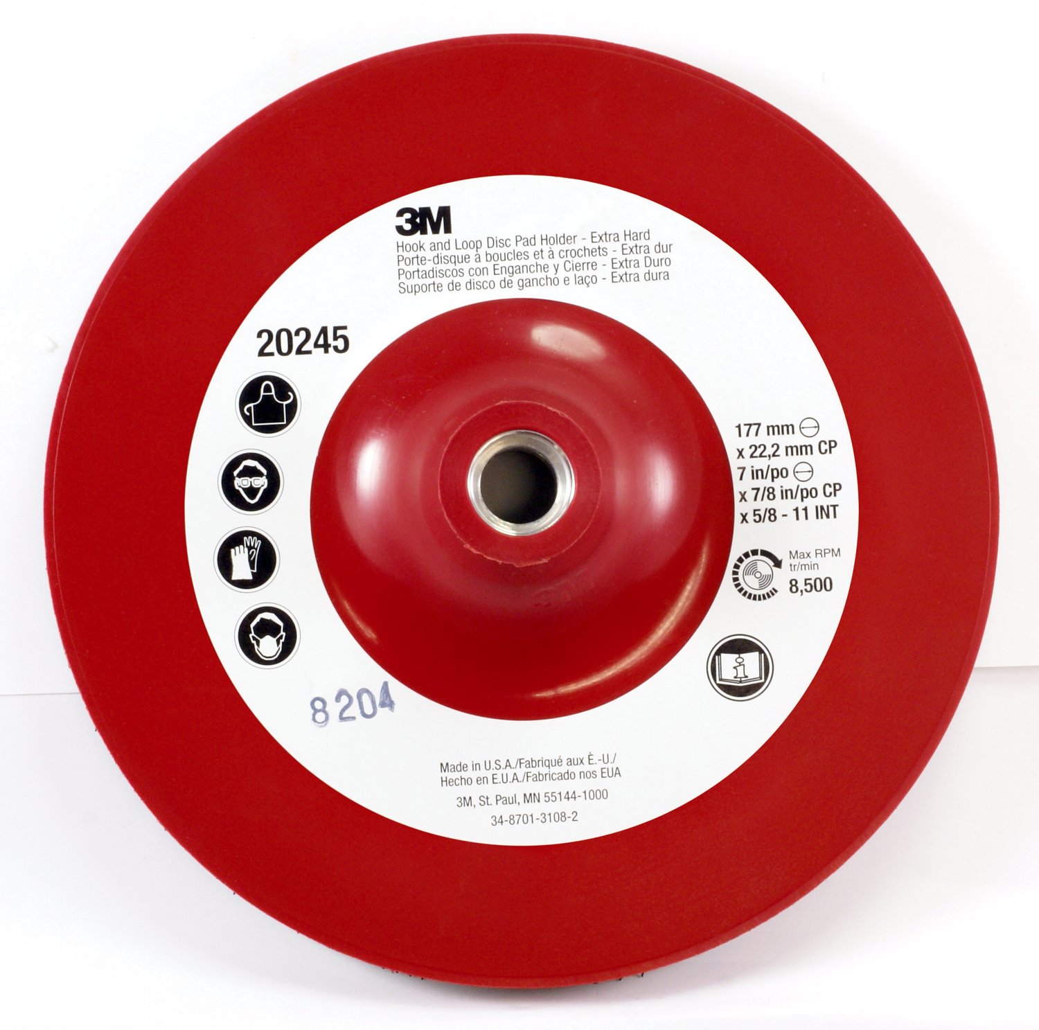 7100101201 - 3M Hook and Loop Disc Pad Holder 915CP, 5 in x 7/8 in Center Post 5/8 in-11 Internal, 10 ea/Case