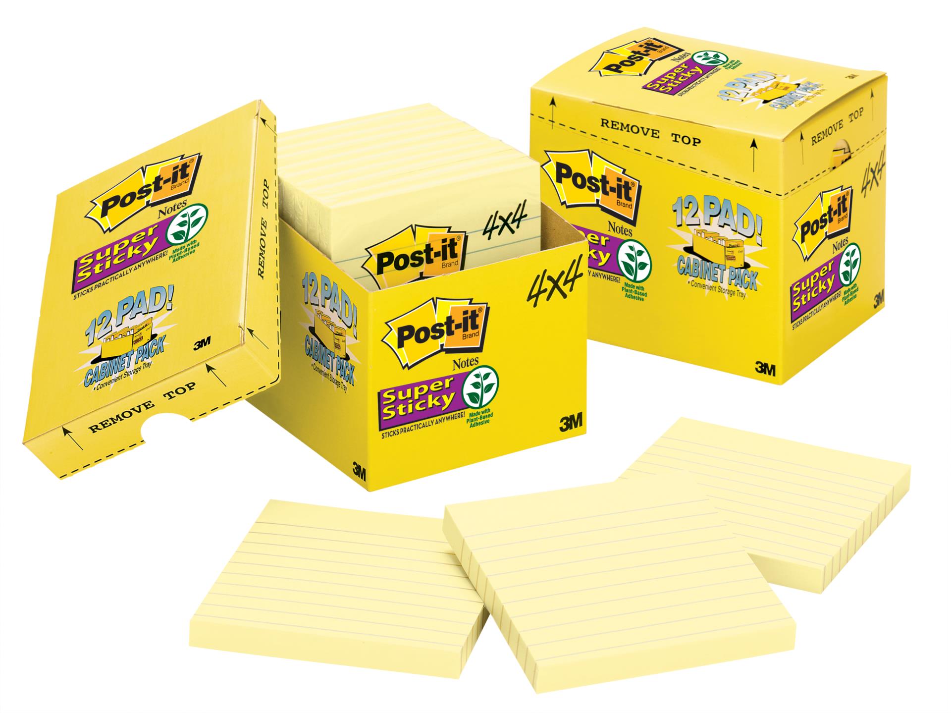 7010370064 - Post-it® Super Sticky Notes 675-12SSCP 4 in x 4 in Canary, Lined, 12 Pads in Cabinet Pack