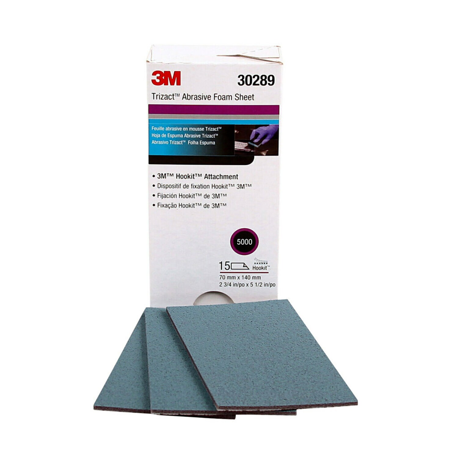 7000120135 - 3M Trizact Hookit Foam Abrasive 5000 Sheet 443SA, 30289, 2-3/4 in x 5 1/2 in (70 mm x 140 mm), 15 Sheets/Carton, 4 Cartons/Case
