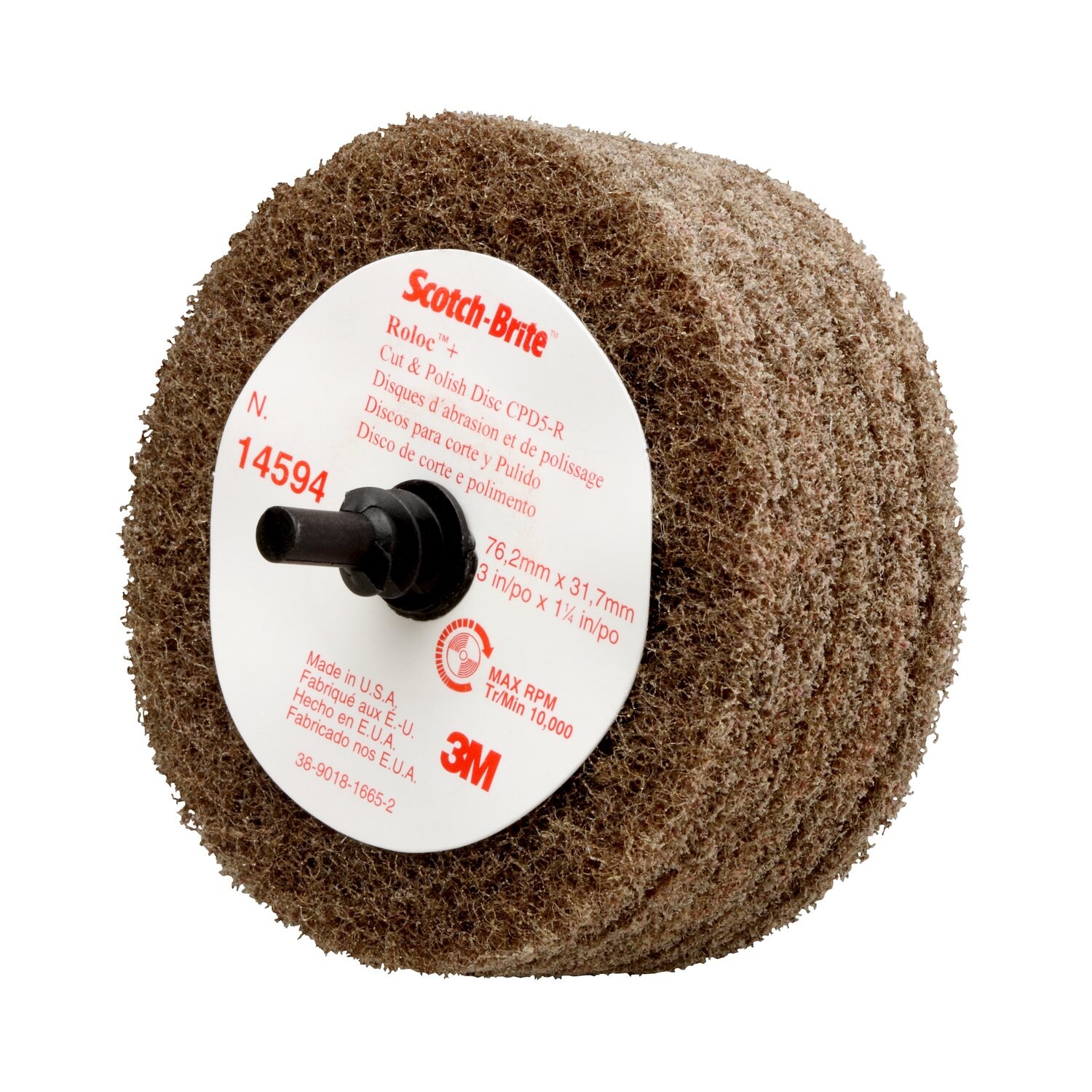 7000120704 - Scotch-Brite Roloc+ Cut and Polish Disc D5, C5-ZR, A/O Medium, 3 in x 1-1/4 in, 10 ea/Case
