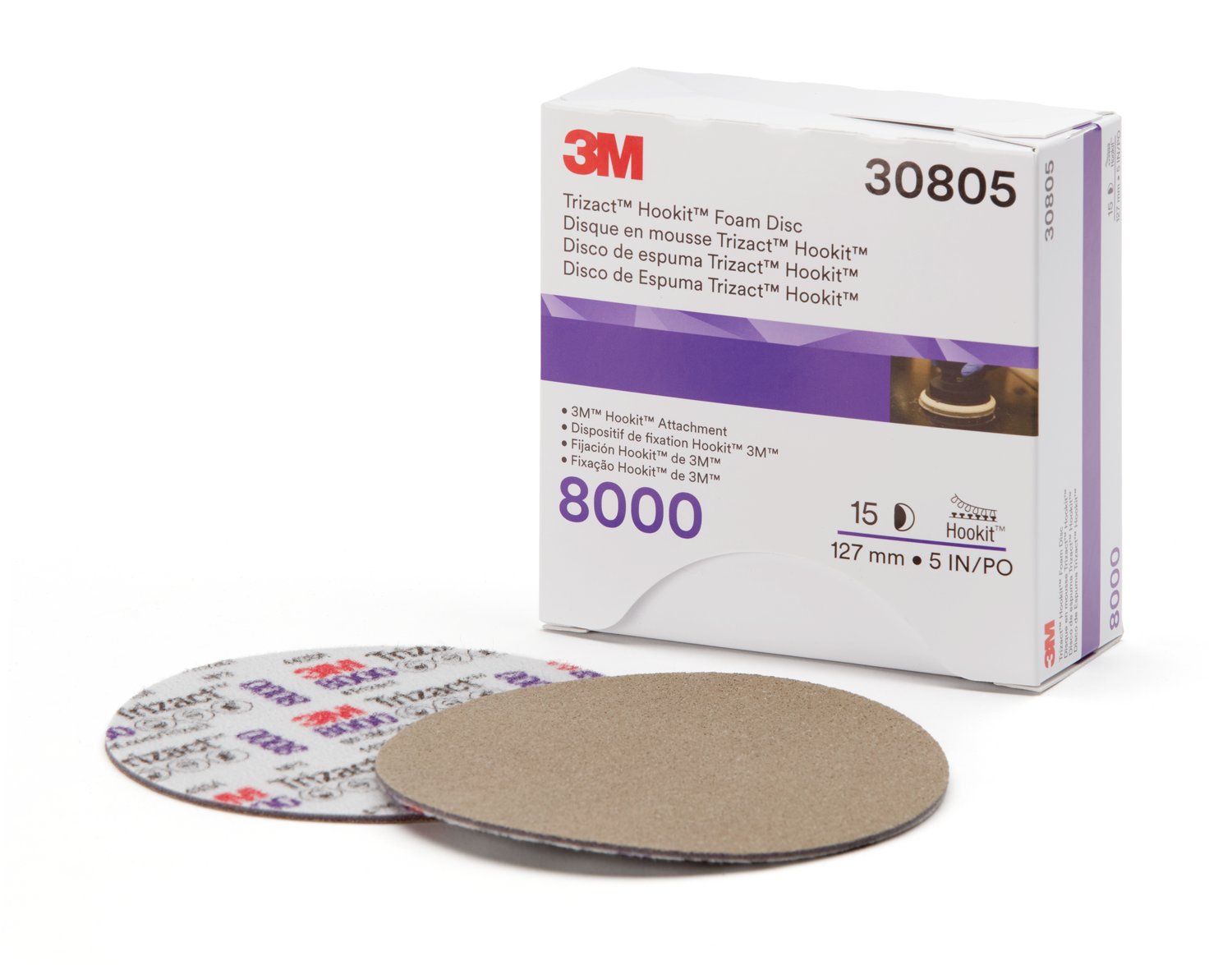 7100193766 - 3M Trizact Hookit Foam Disc 30805, 8000, 5 in (127 mm), 15 Discs/Carton, 4 Cartons/Case