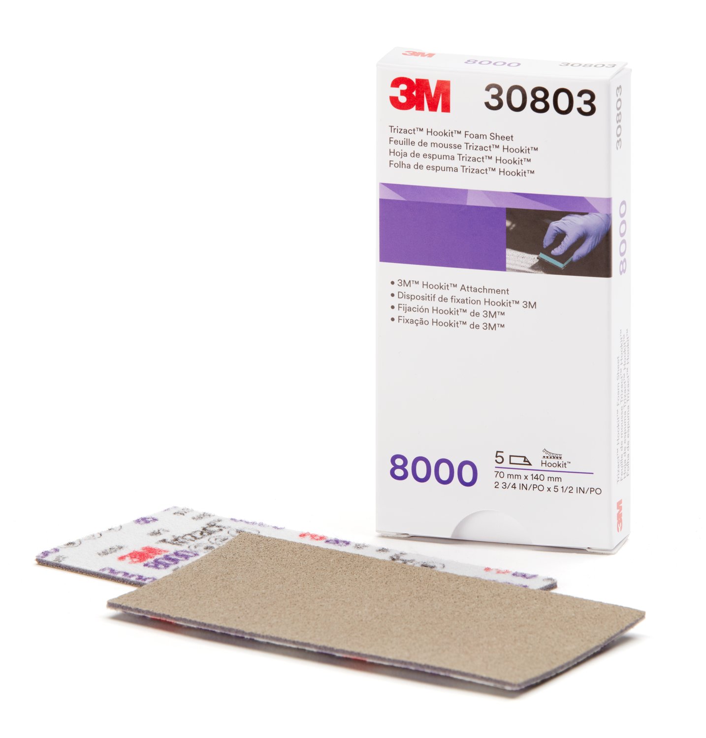7100194290 - 3M Trizact Hookit Foam Abrasive 8000 Sheet 443SA, 30803, 70 mm x 140 mm, 5 Sheets/Pack, 10 Packs/Case