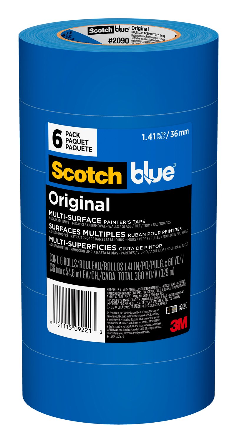 7100185196 - ScotchBlue Original Painter's Tape 2090-36AP6, 1.41 in x 60 yd (36mm x 54,8m), 6 rolls/pack