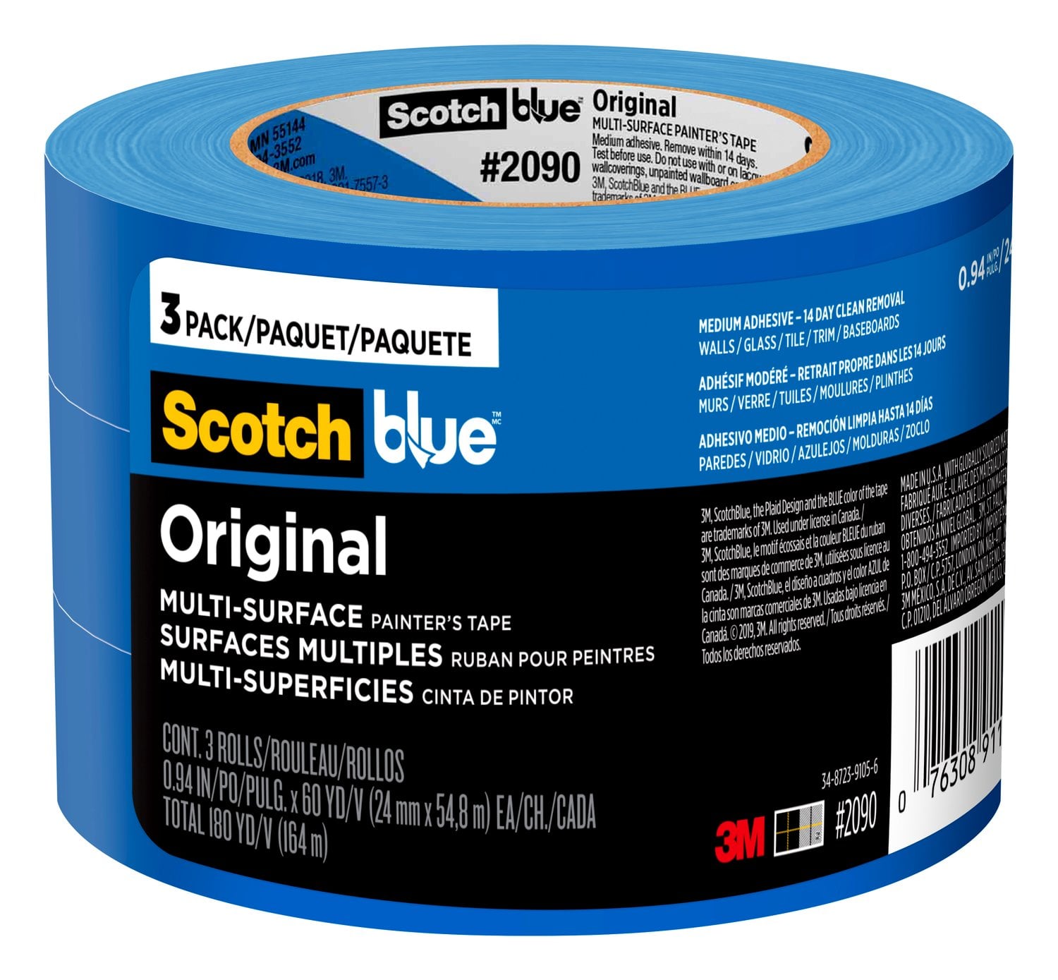 7100195686 - ScotchBlue Original Painter's Tape 2090-24EC3, 0.94 in x 60 yd (24mm x 54,8m), 3 rolls/pack