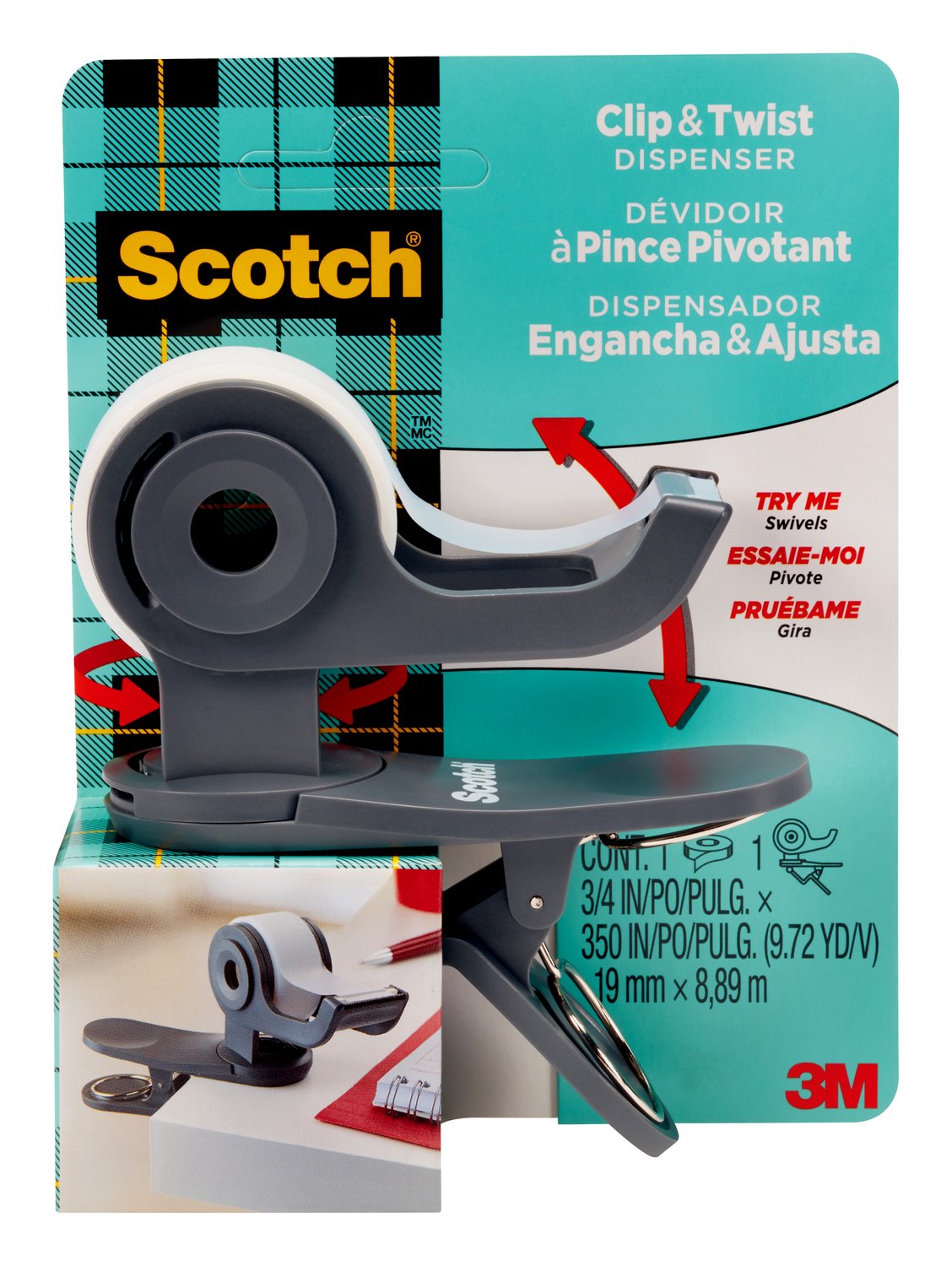 7100205165 - Scotch Desktop Tape Dispenser C19-CLIP-SR, 1 Dispenser