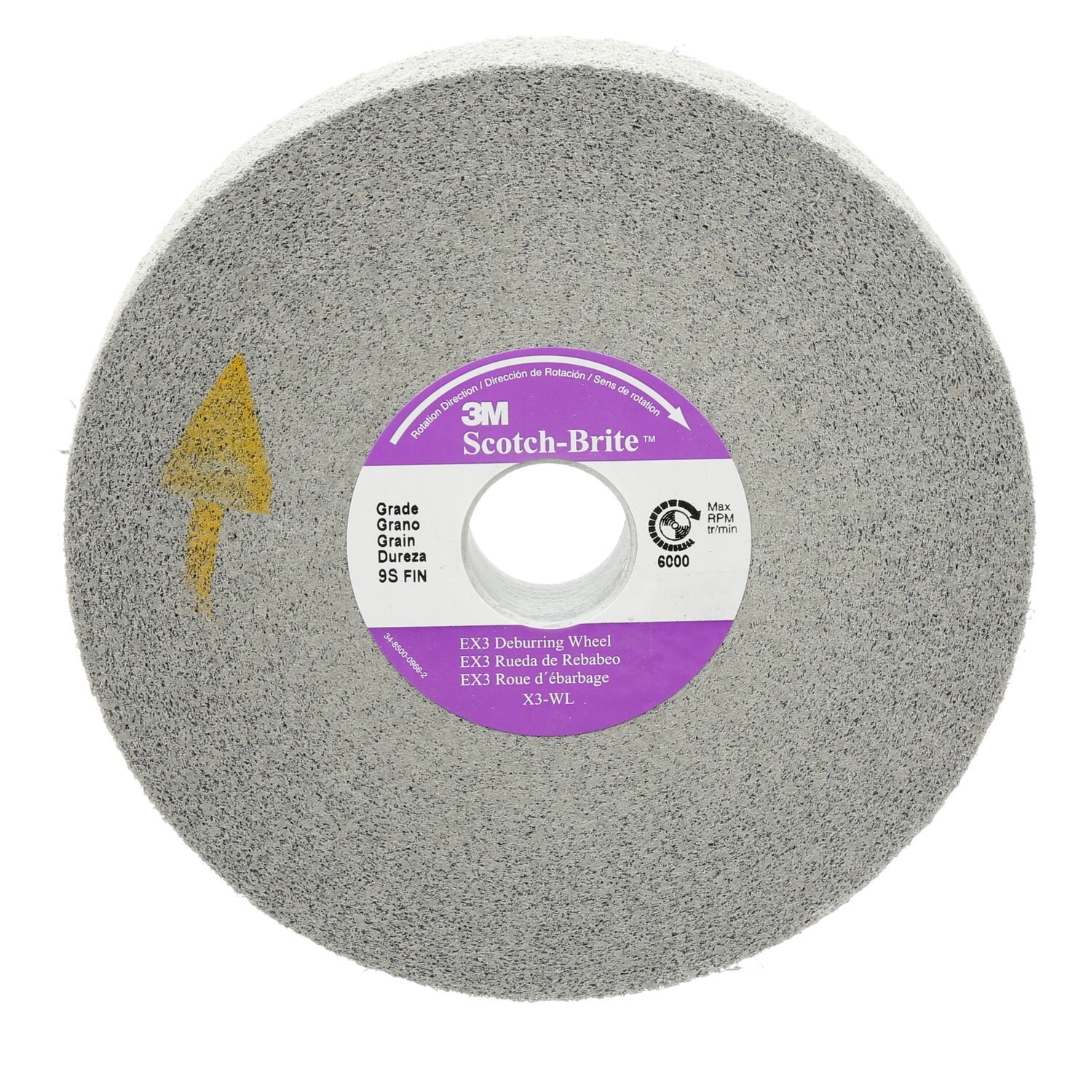 7010534367 - Scotch-Brite EX3 Deburring Wheel, X3-WL, 9S Fine, 6 in x 1/4 in x 1 in