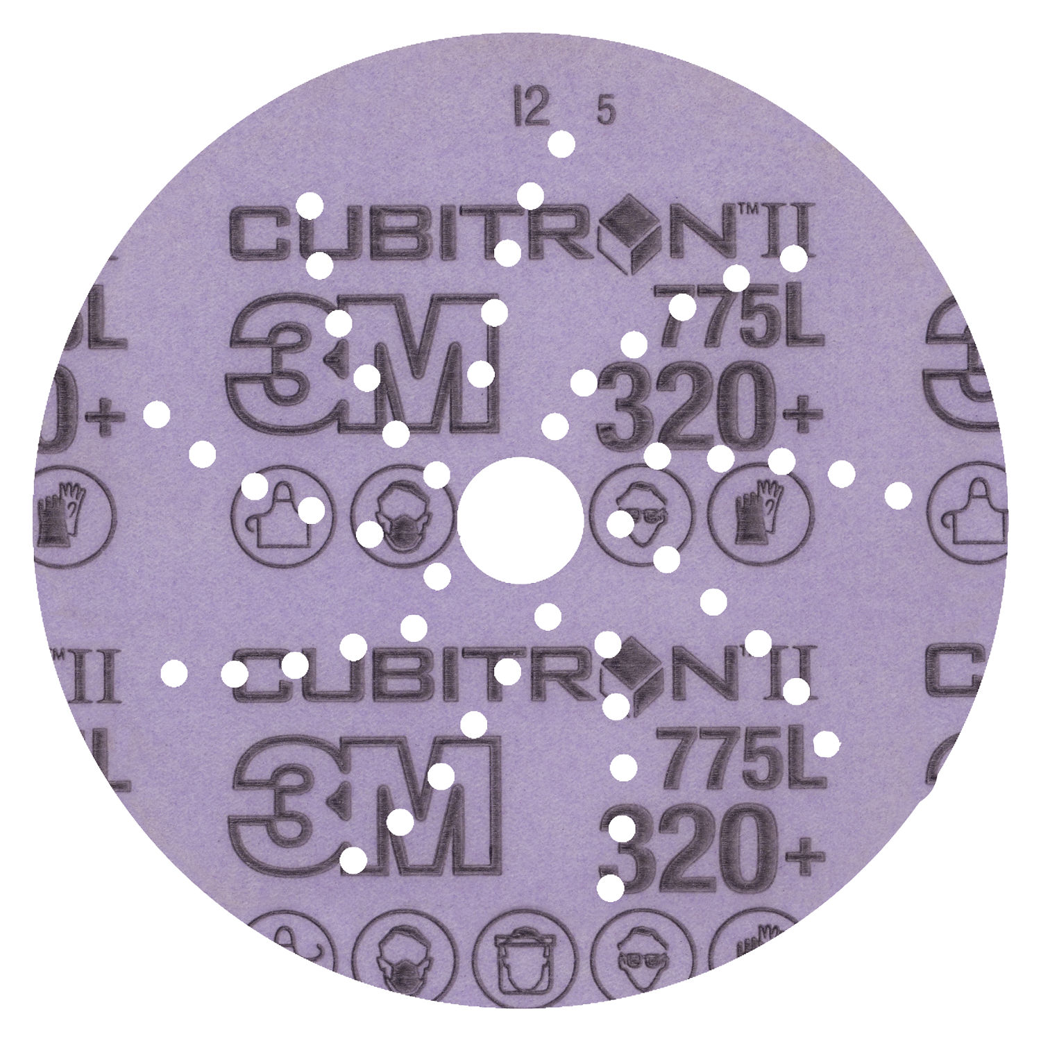 7100412202 - 3M Cubitron II Hookit Film Disc 775L, 320+ 3MIL, 3 in x 3/8 in, Die 300DR, Clean Sanding