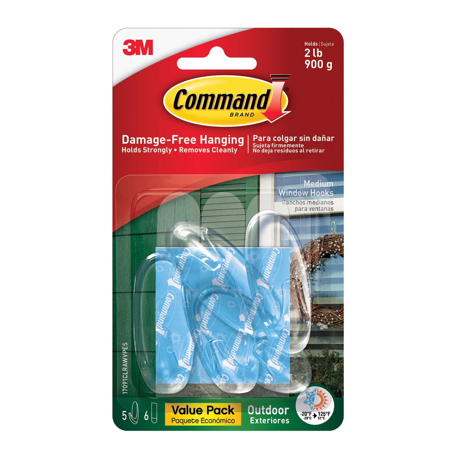 7100399362 - Command Outdoor Clear Medium Window Hooks 17091CLRAWVPES, Value Pack,