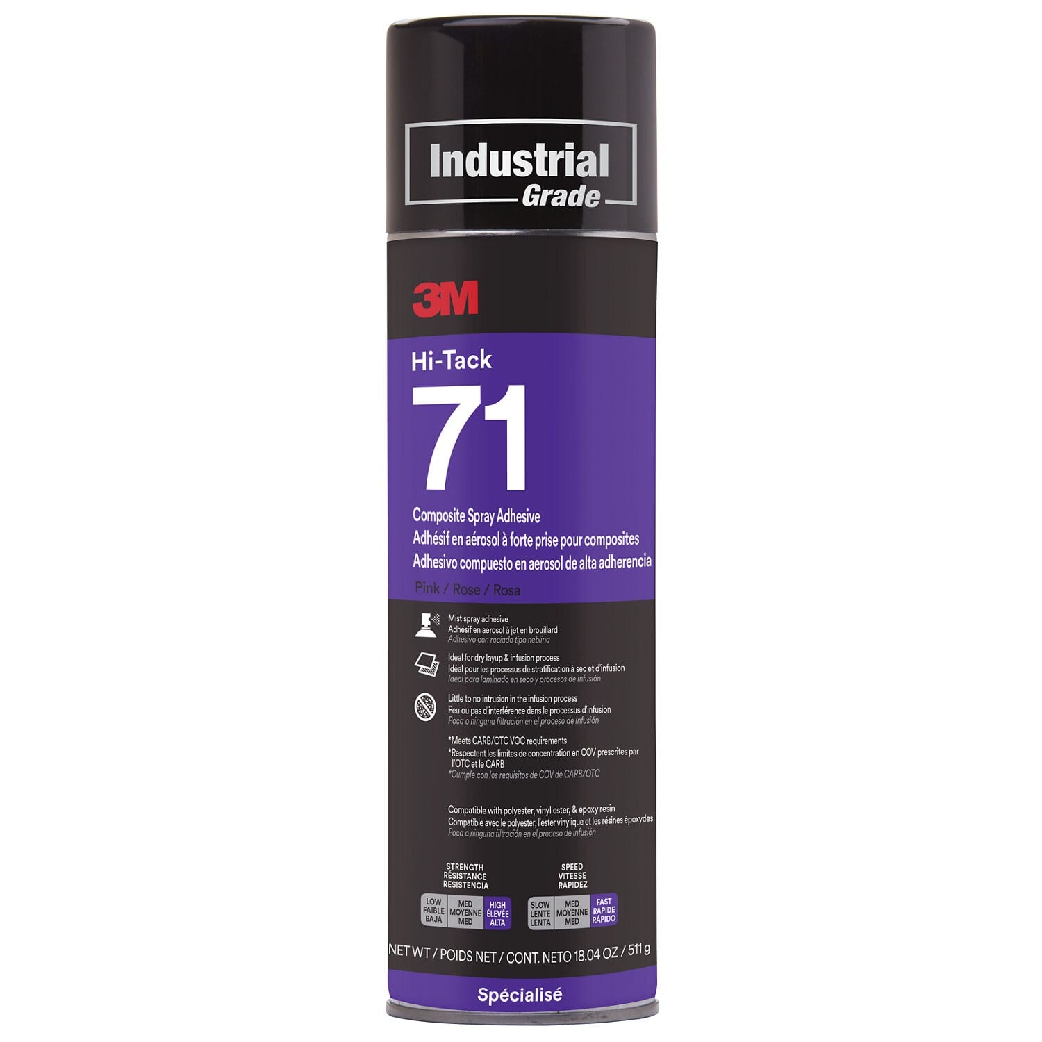 7100404911 - 3M Hi-Tack Composite Spray Adhesive 71, Low VOC, Pink, 24 fl oz (Net Wt 18.04 oz), 12 Can/Case