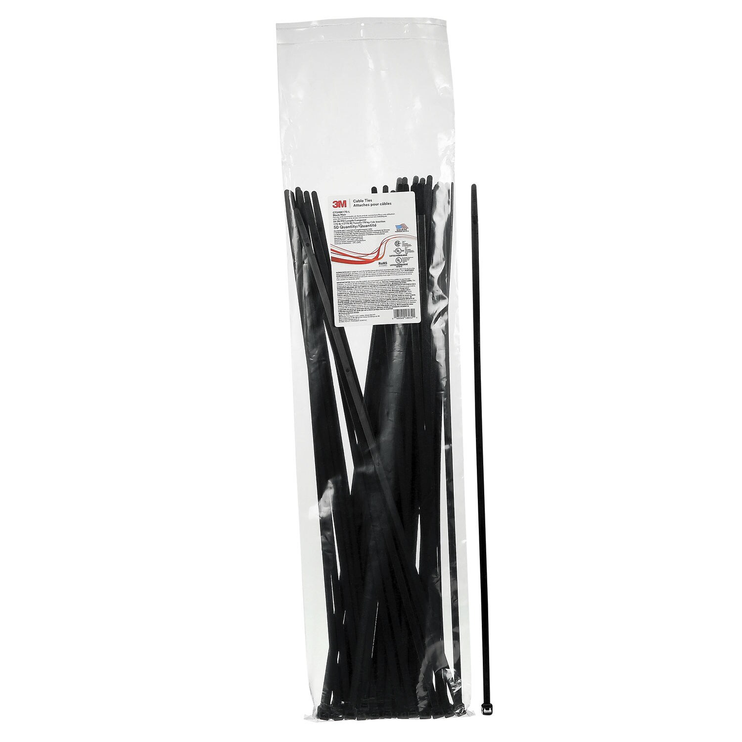 7100358828 - 3M Cable Tie CT24BK175-L, Black 24 inch 175 lb, 50/Bag, 500/Case