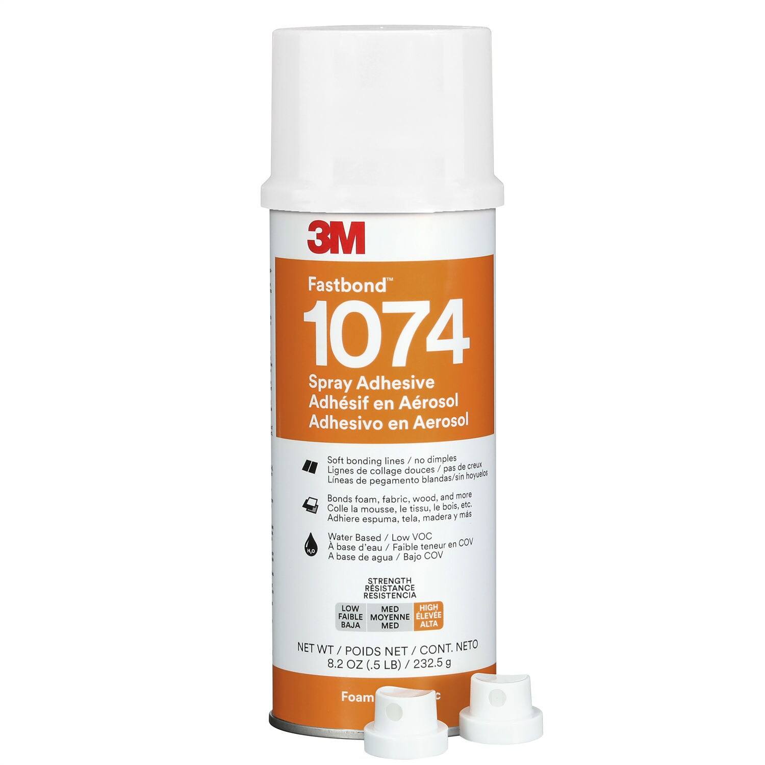 7100373617 - 3M Fastbond Water-Based Foam and Fabric Adhesive 1074, Low VOC <6%, Neutral, Net Wt 8.2 oz, 6 Can/Case