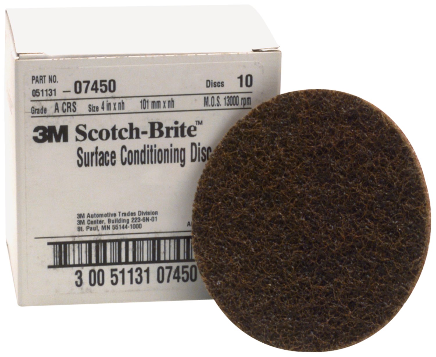 7000120841 - Scotch-Brite Surface Conditioning Disc, SC-DH, 07450, A/O Coarse, 4 in
x NH, 10/Carton, 40 ea/Case