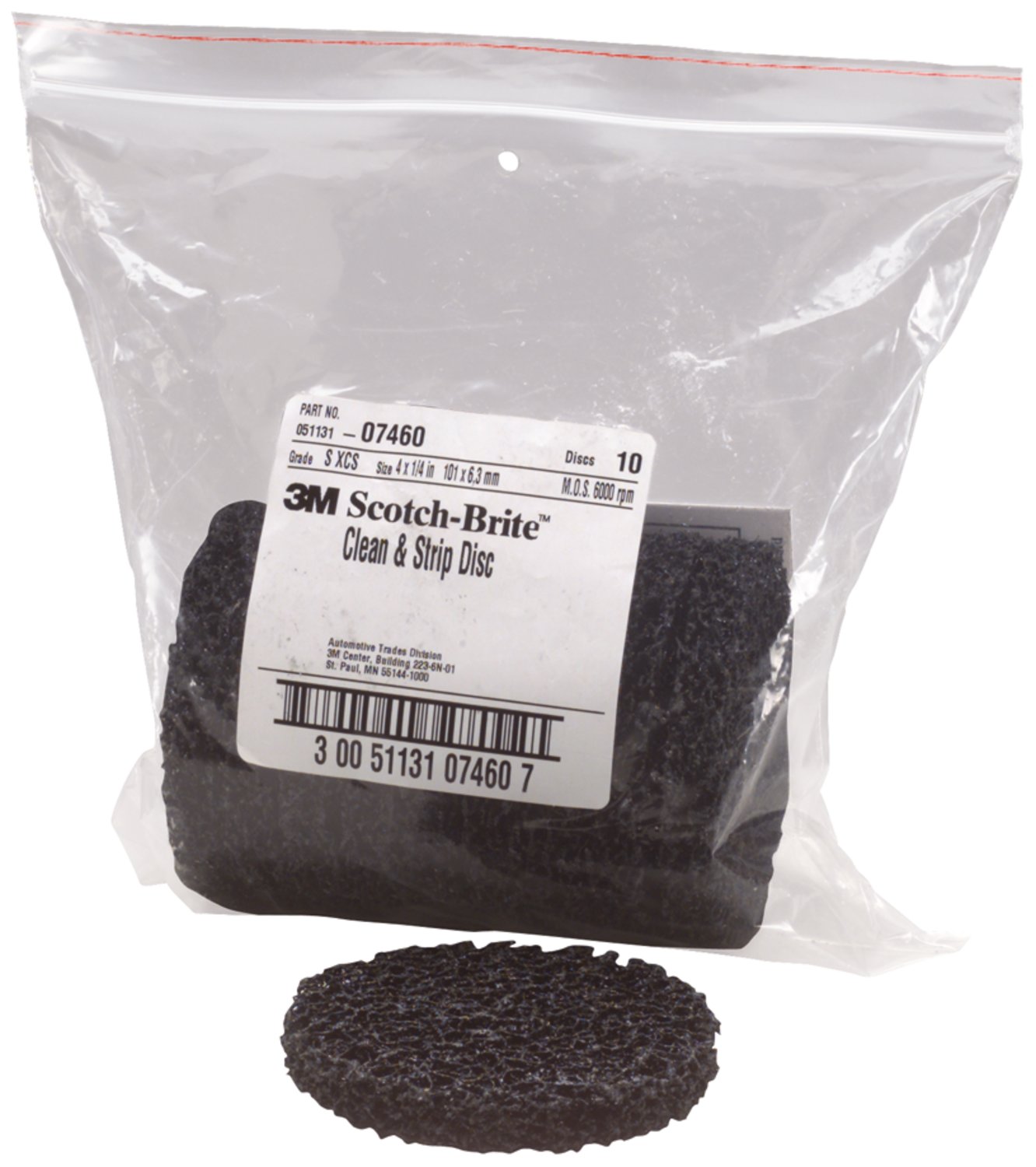 7100141886 - Scotch-Brite Clean and Strip Disc 07460, 4 in x 1/4 in, S XCS, 3 Bags/Case