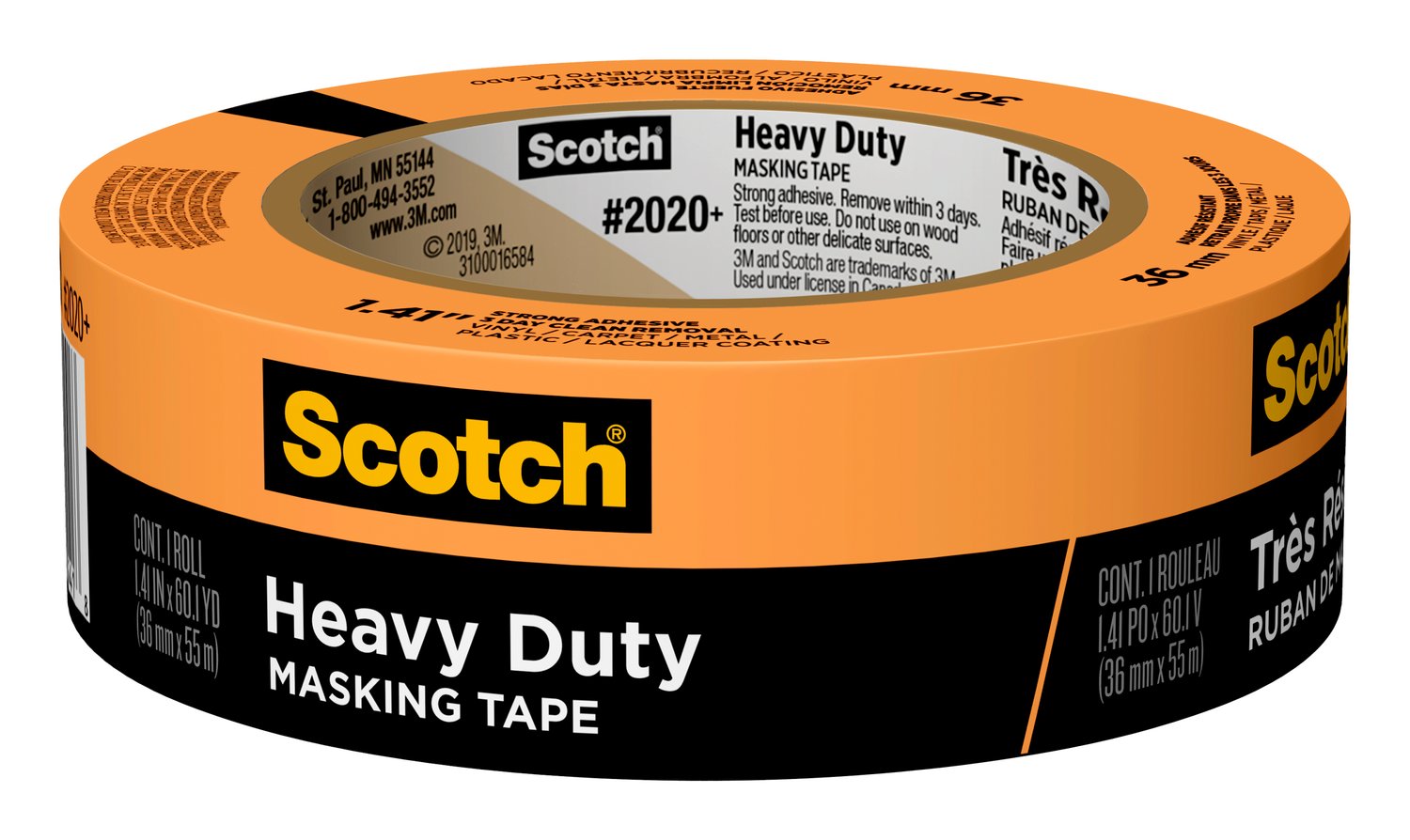 7100191192 - Scotch Heavy Duty Masking Tape 2020+-36AP, 1.41 in x 60.1 yd (36mm x 55m)