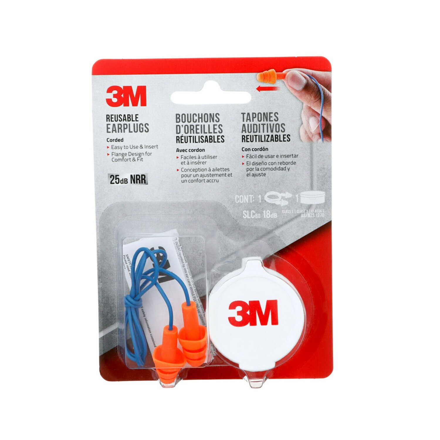 7100159303 - 3M Corded Reusable Earplugs, 90586H1-DC, 1 pair with case/pack, 10 packs/case