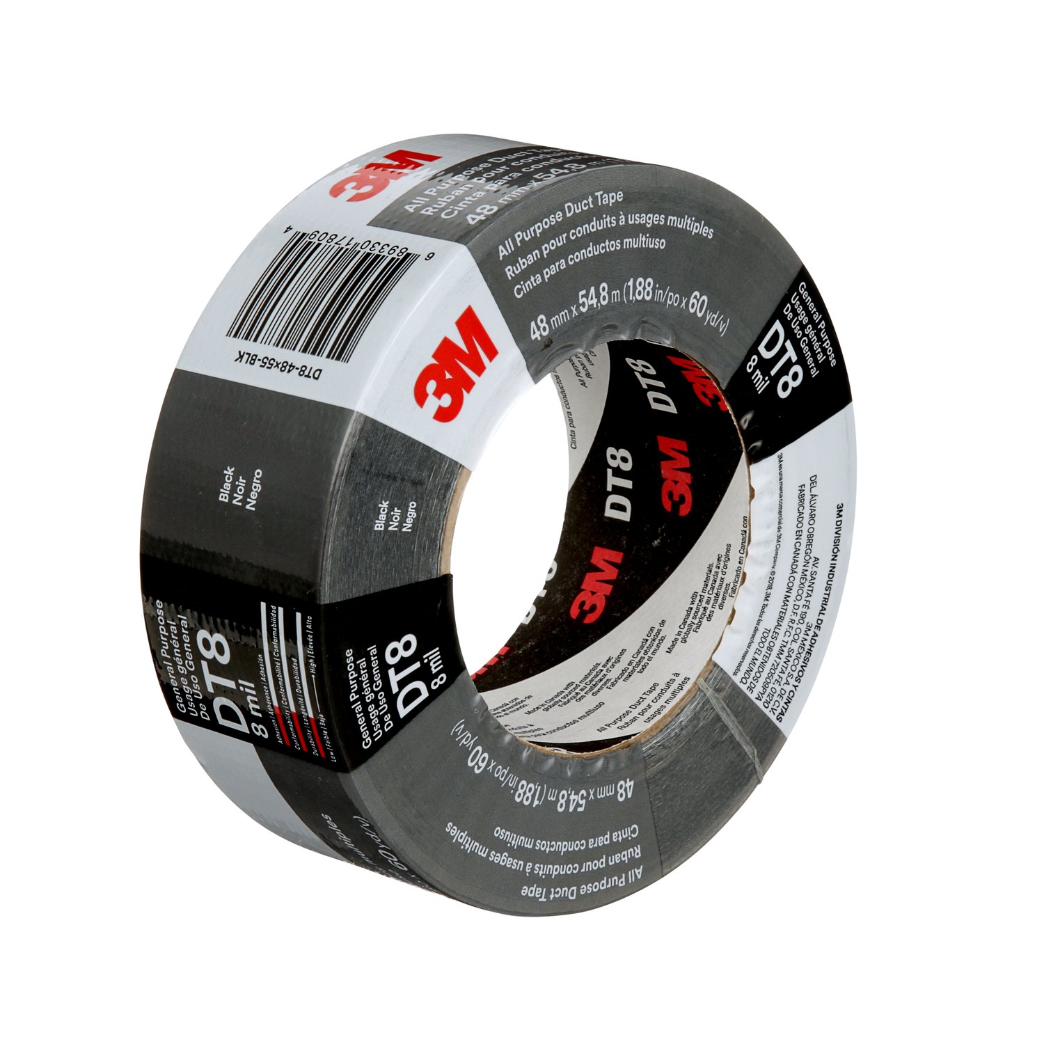 7100174104 - 3M All Purpose Duct Tape DT8, Black, 48 mm x 54.8 m, 8 mil, 24 Roll/Case, Individually Wrapped Conveniently Packaged