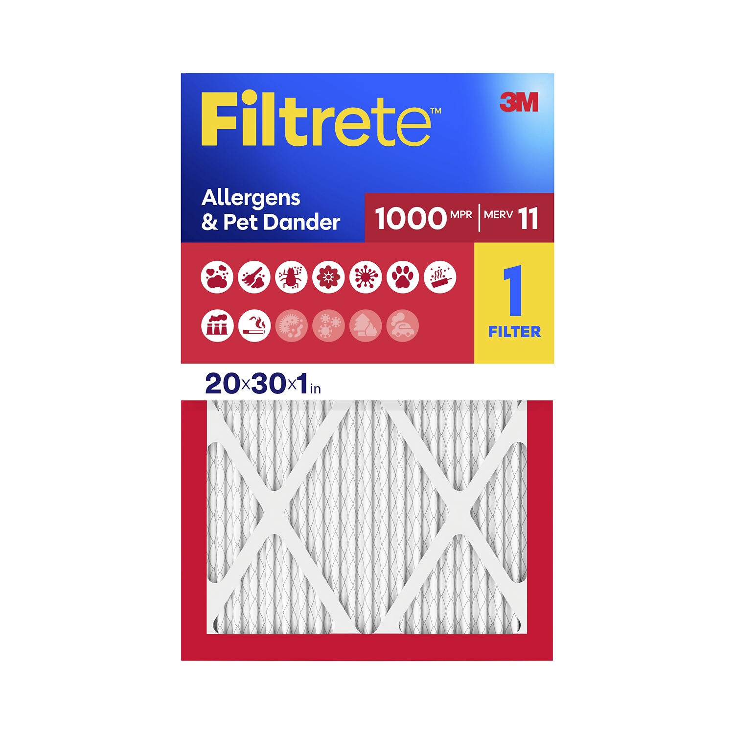 7100388069 - Filtrete Allergens & Pet Dander Air Filter 1000 MPR 9822-4, 20 in x 30 in x 1 in (50.8 cm x 76.2 cm x 2.5 cm)