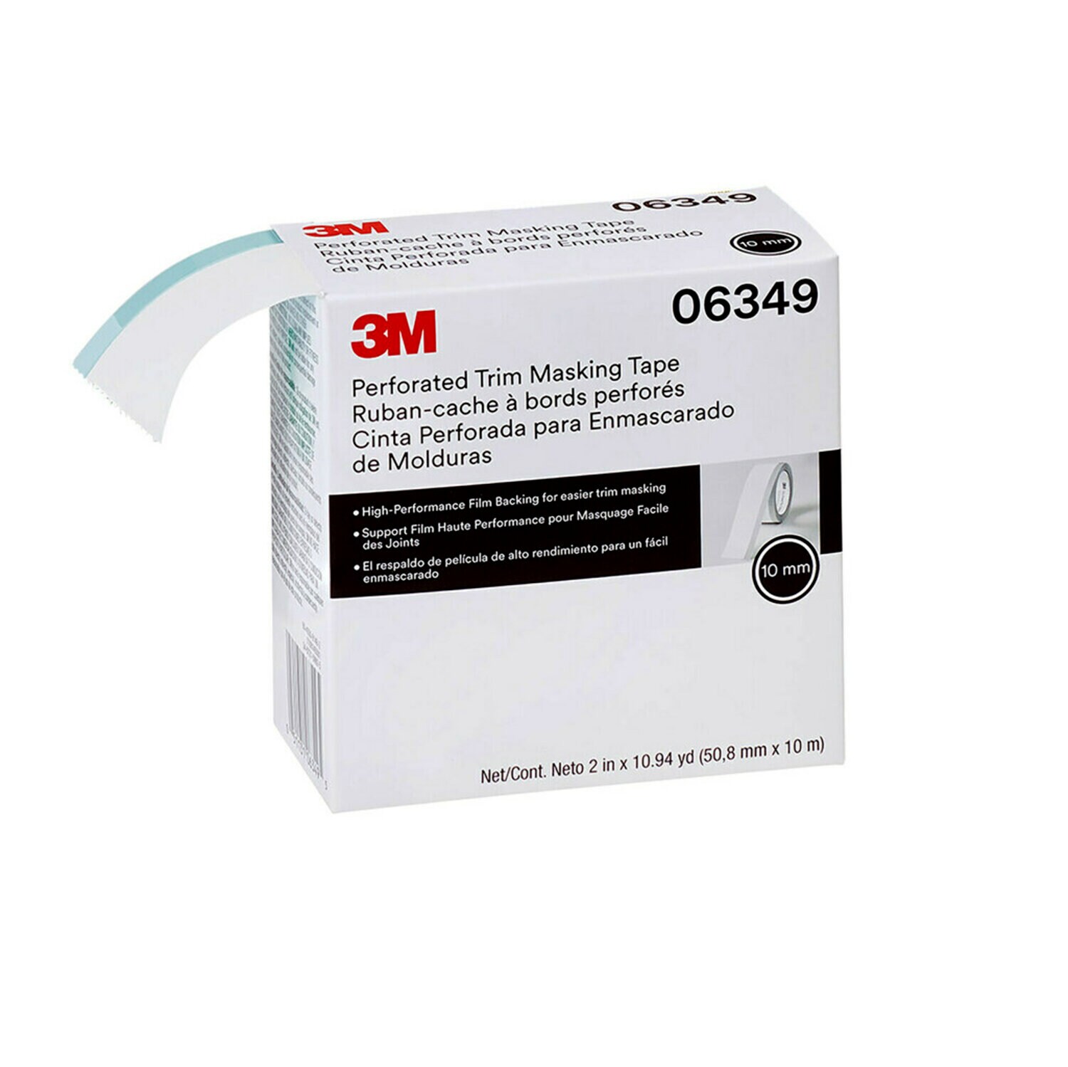 7100145501 - 3M Perforated Trim Masking Tape, 06349, 10 mm Hard Band, 50.8 mm x 10 m, 6 rolls per case