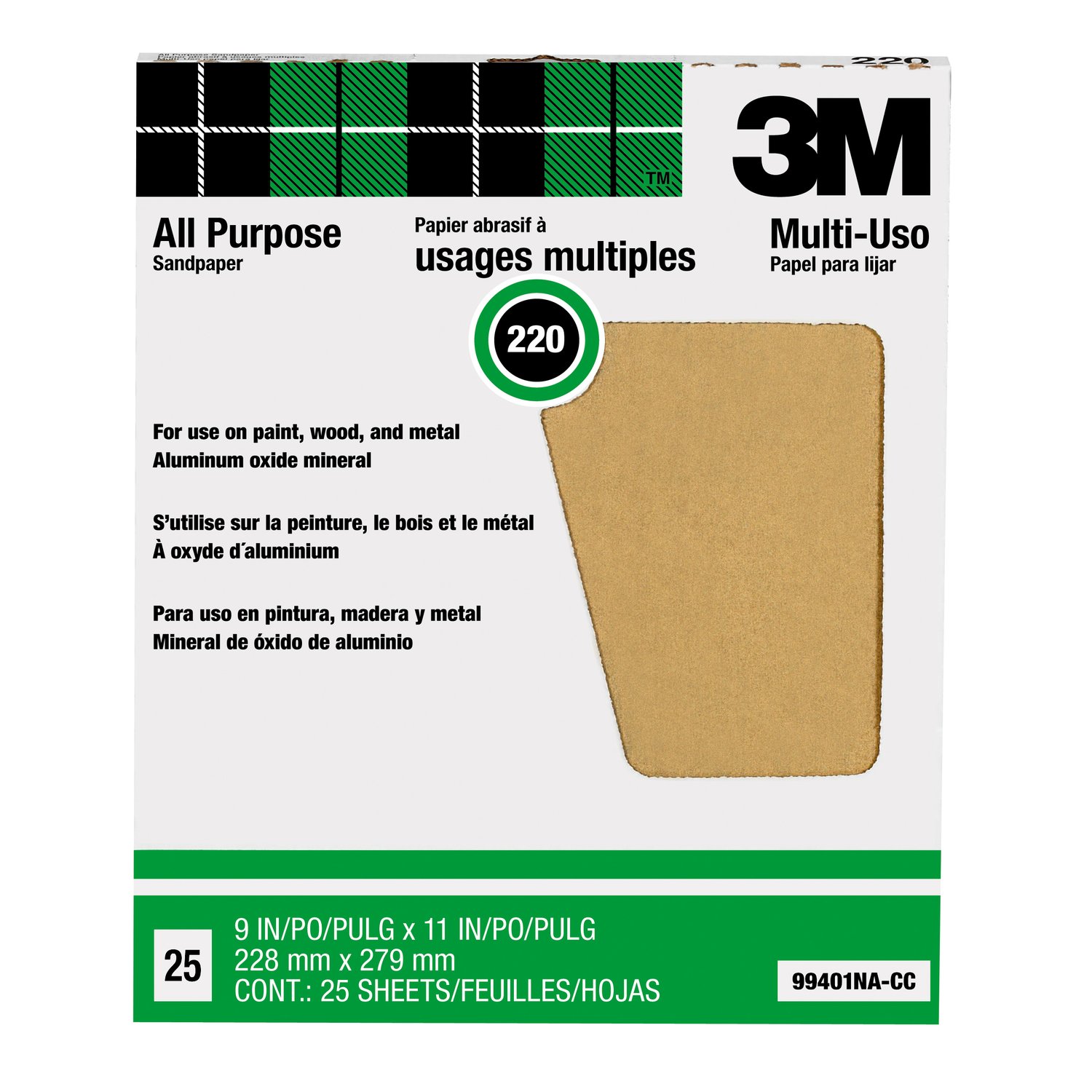 7100089199 - 3M Pro-Pak Aluminum Oxide Sheets for Paint and Rust Removal, 9 in x 11
in, 220 grit, Open Stock