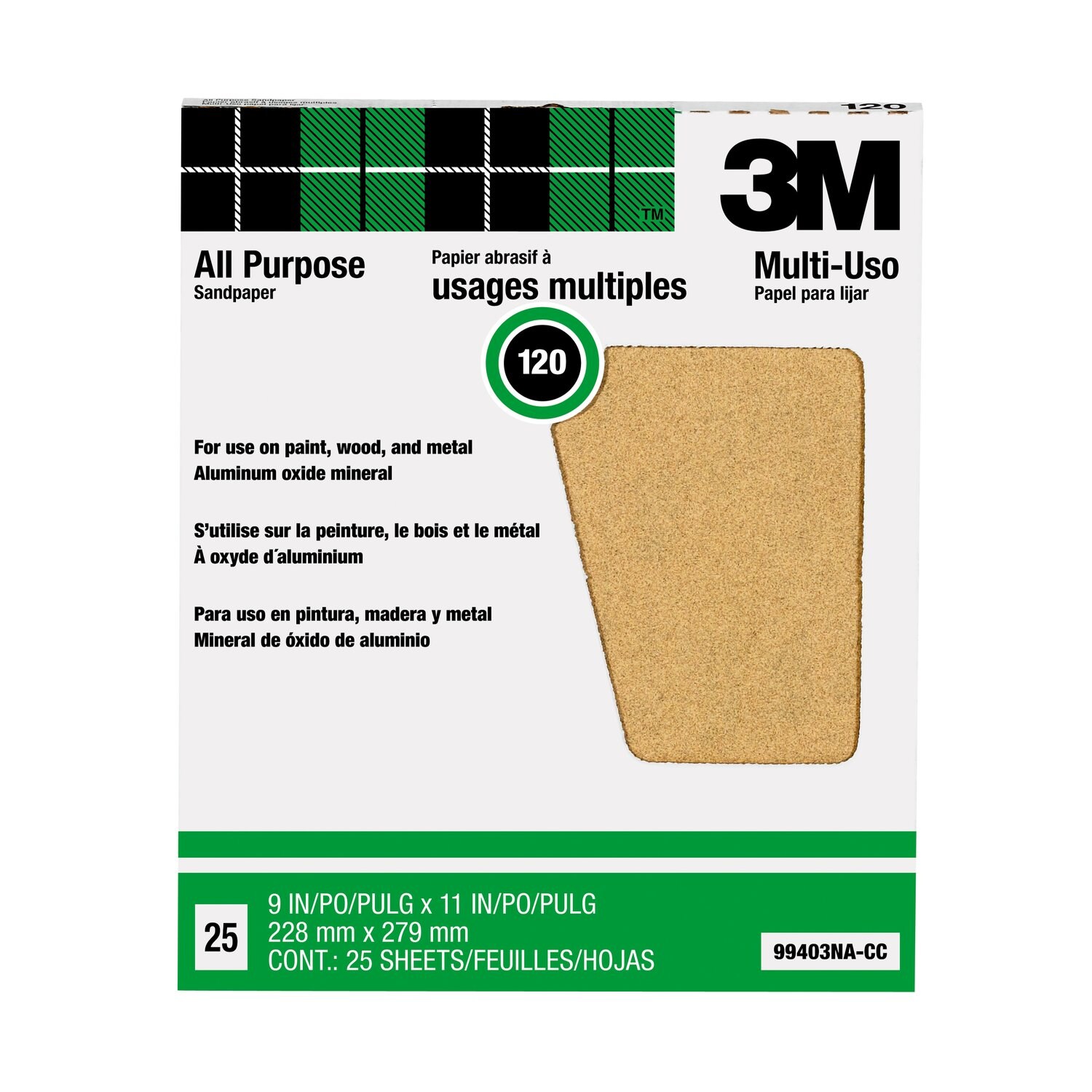 7000126517 - 3M Pro-Pak Aluminum Oxide Sheets for Paint and Rust Removal, 9 in x 11
in, 120 grit, 10 packs/cap case, Open Stock