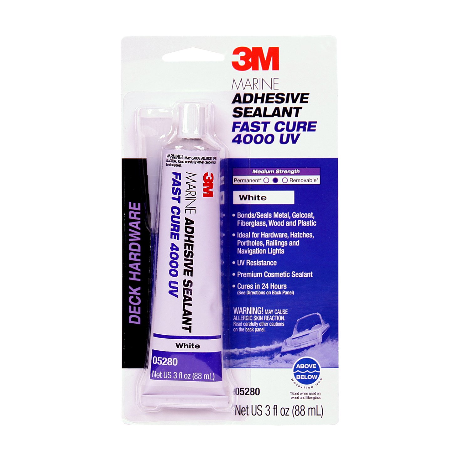 7000121531 - 3M Marine Adhesive Sealant 4000UV, PN05280, White, 3 oz Tube, 6/Case