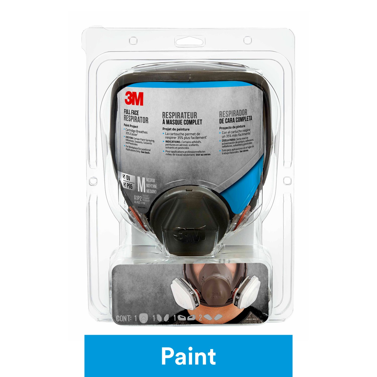 7100153583 - 3M Full Face Paint Project Respirator, 68P71P1-DC, Size Medium, 1 each/pack, 2 packs/case