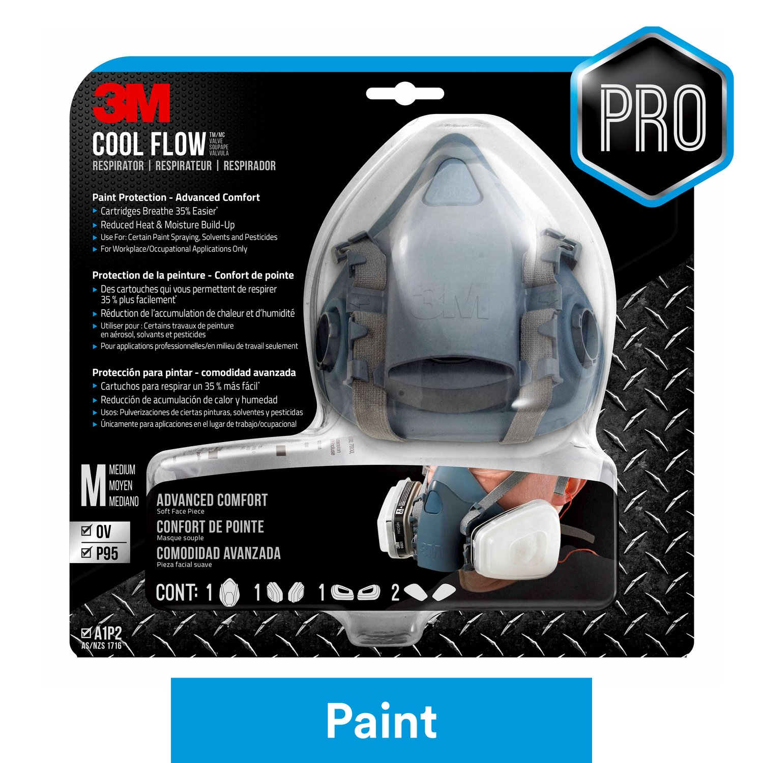 7100110939 - 3M Professional Paint Respirator 7512PA1-A-PS, Medium, 1/pk, 4 pks/cs