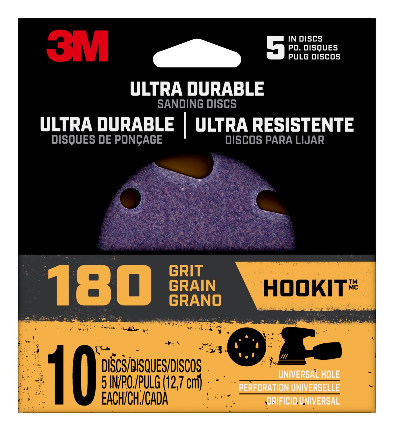 7100187640 - 3M Ultra Durable 5 inch Power Sanding Discs, Universal Hole, 180 grit, Disc5in10pk180, 10/pk, 12pks/cs