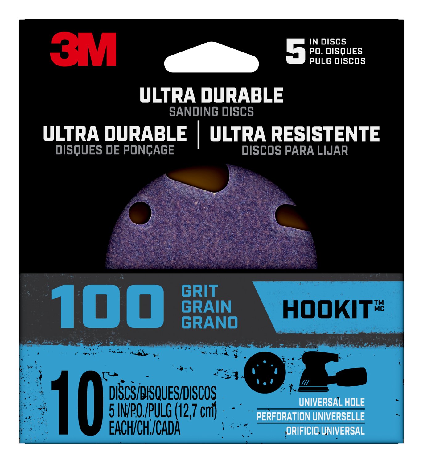7100187644 - 3M Ultra Durable 5 inch Power Sanding Discs, Universal Hole, 100 grit, Disc5in10pk100, 10/pk, 12pks/cs