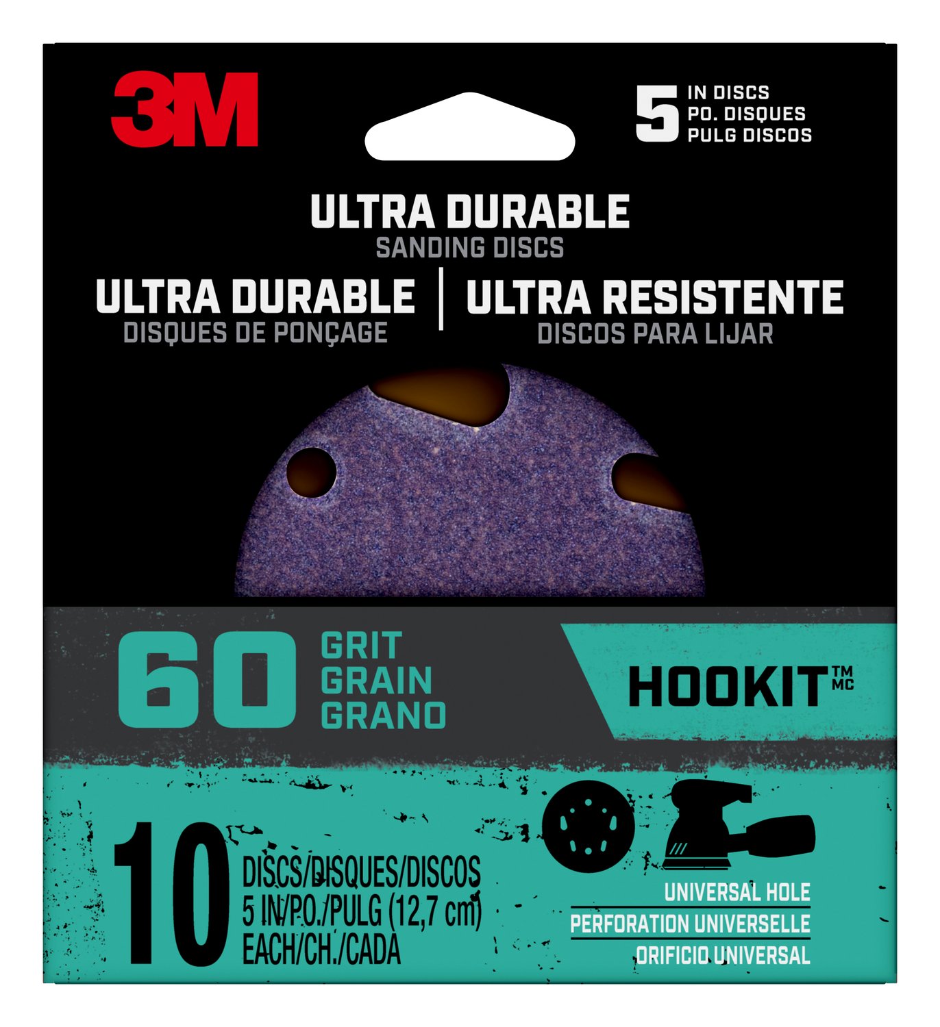 7100187645 - 3M Ultra Durable 5 inch Power Sanding Discs, Universal Hole, 60 grit, Disc5in10pk60, 10/pk, 12pks/cs