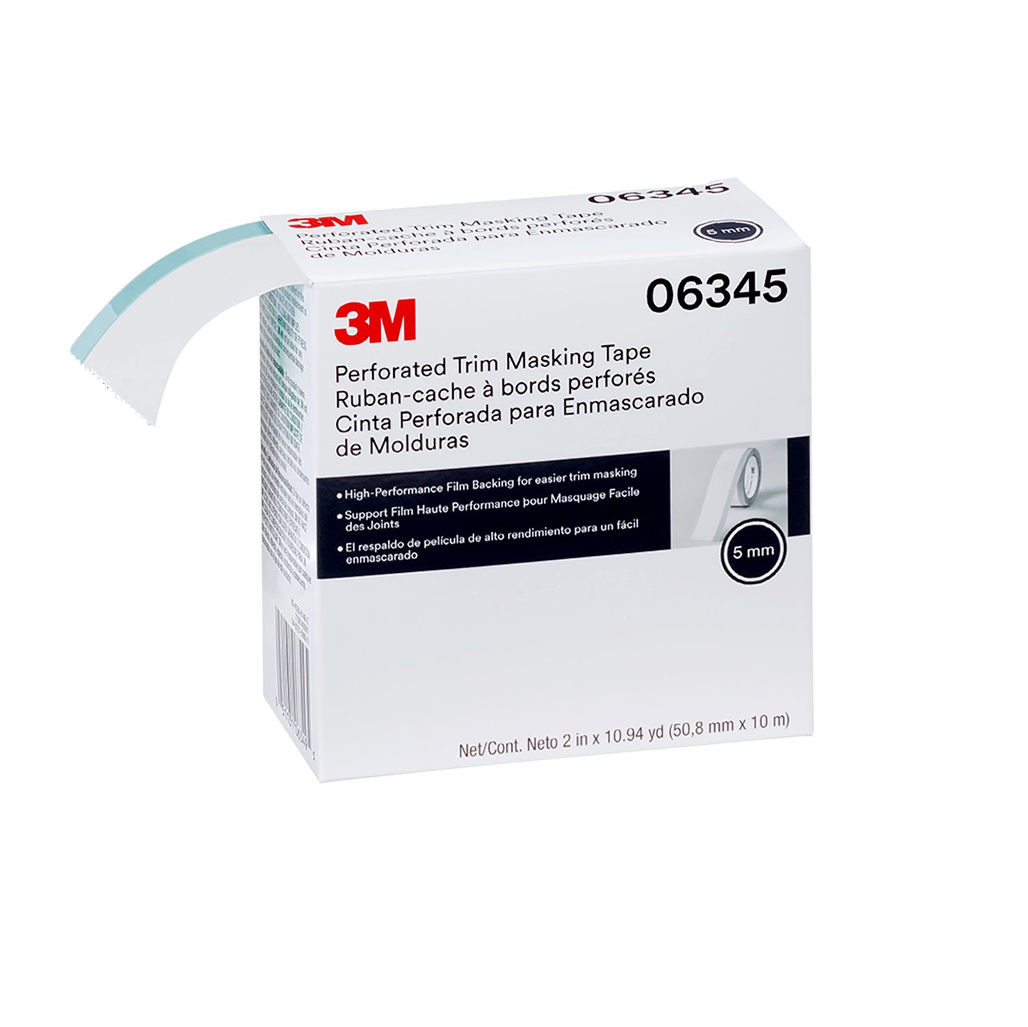 7100145500 - 3M Perforated Trim Masking Tape, 06345, 5 mm Hard Band, 50.8 mm x 10 m, 6 rolls per case