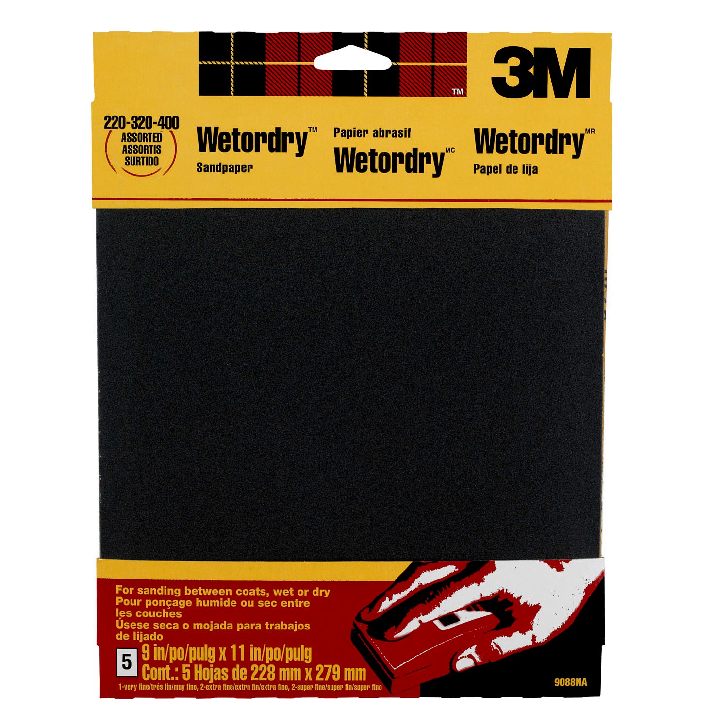 7010315806 - 3M Wetordry Sandpaper 9088DC-NA, 9 in x 11 in, Assorted grit, 5 sht pk