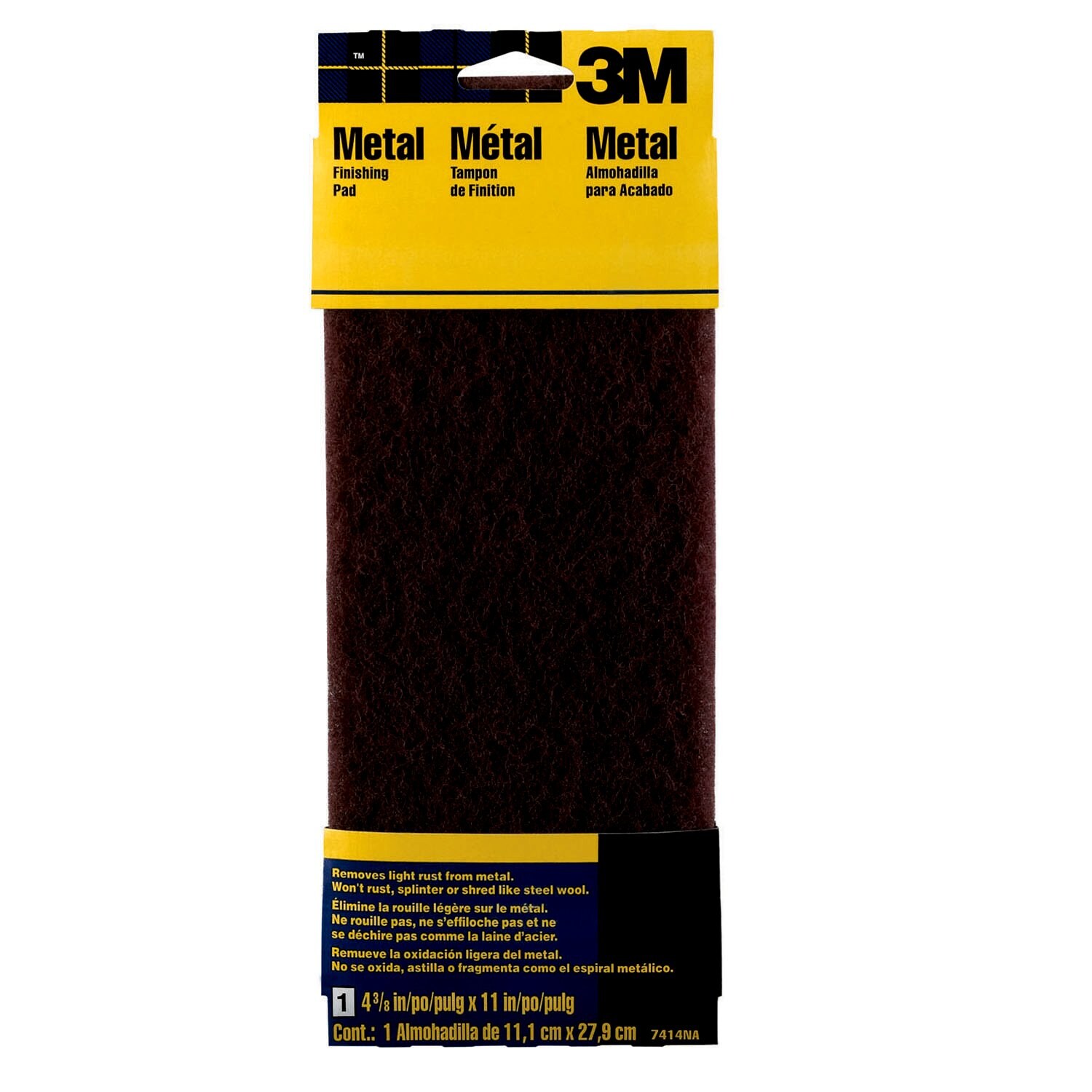 7010315820 - 3M Hand Sanding Metal Finishing Pad 7414NA, 4.375 in x 11 in, Maroon Medium