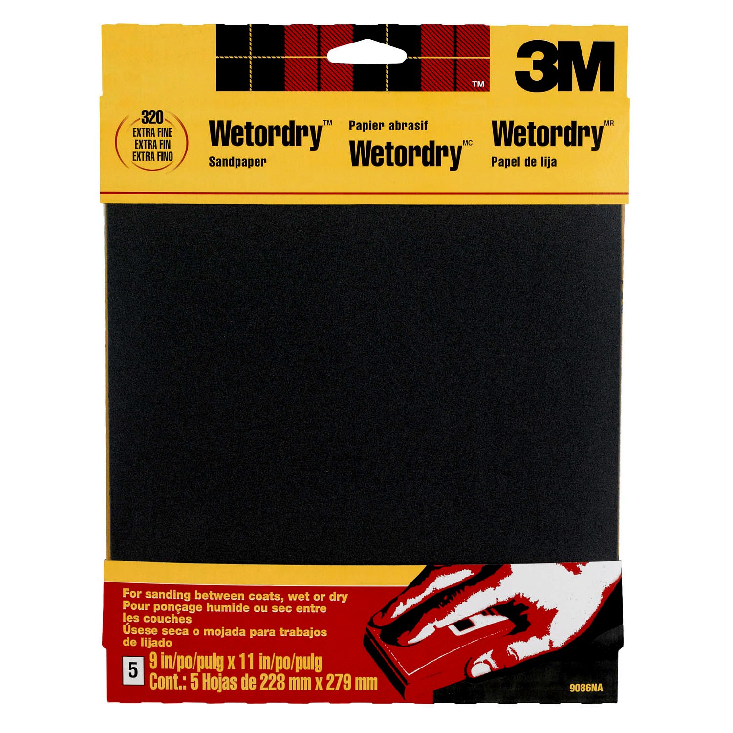 7010340941 - 3M Wetordry Sanding Sheets 9086DC-NA, 9 in x 11 in, 320 grit, 5 sheets/pk, 10 pks/inner, 50 pks/cs
