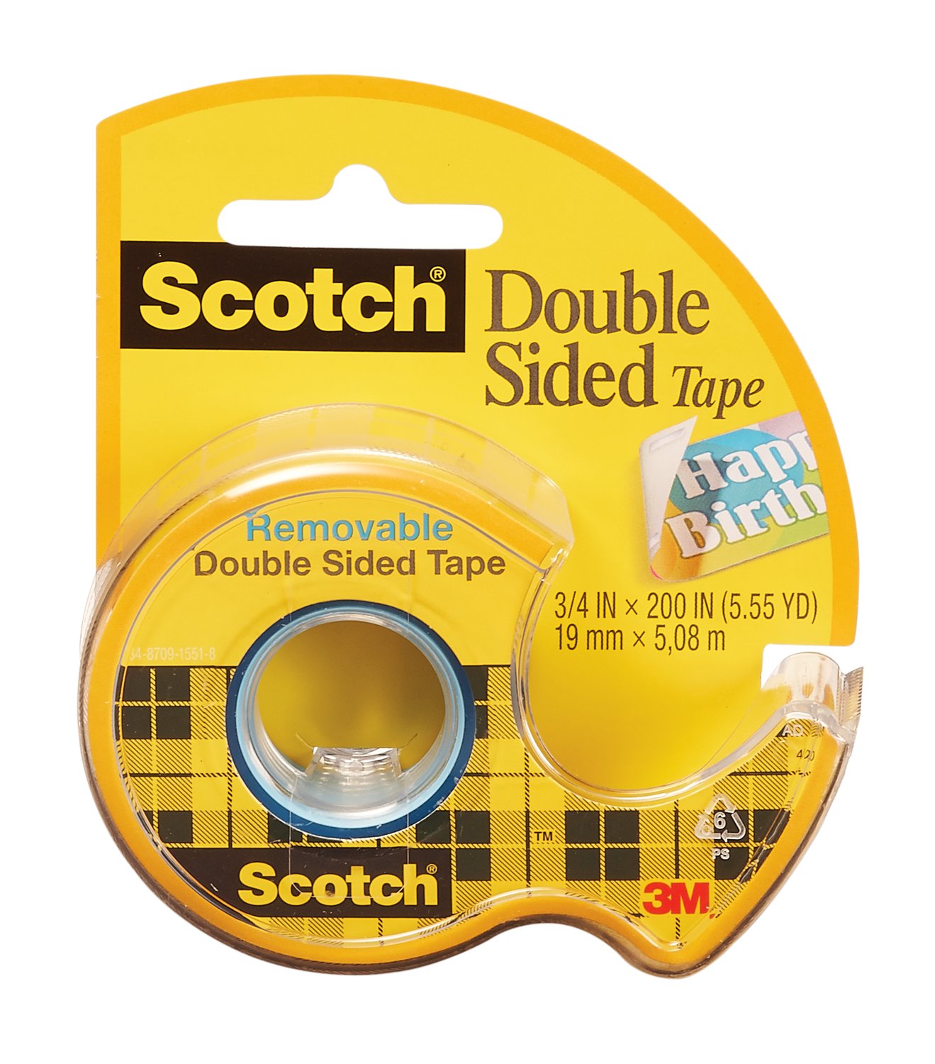 7100139982 - Scotch Removable Double Sided Tape 667, 3/4 in x 400 in (19 mm x 10.16m)