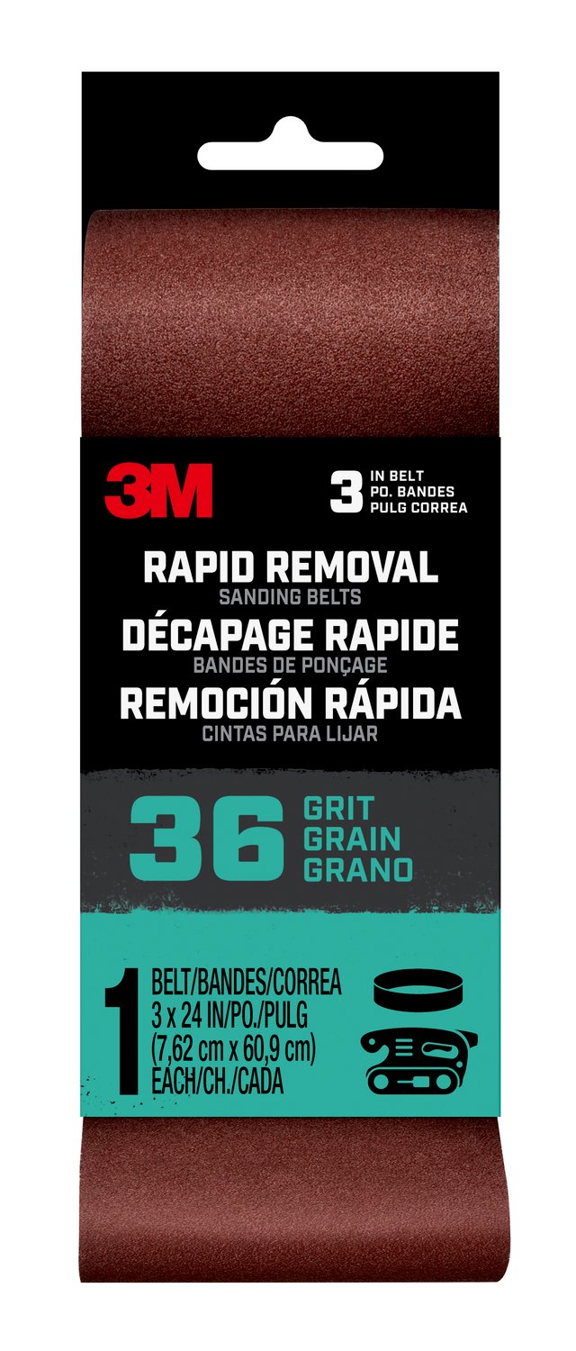 7100188475 - 3M Rapid Removal 3 x 24 inch Power Sanding Belt, 36 grit, Belt3x241pk36, 1 pk, 10/case