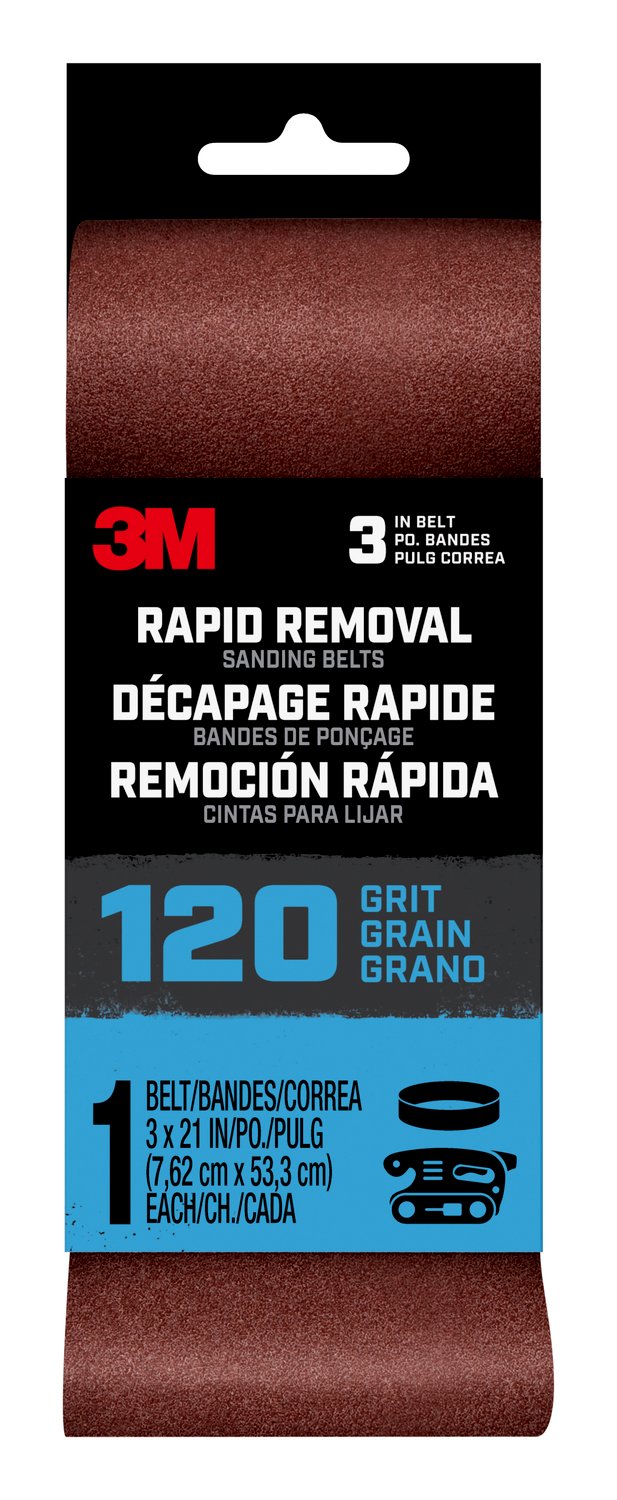 7100188484 - 3M Rapid Removal 3 x 21 inch Power Sanding Belt, 120 grit, Belt3x211pk120, 1 pk, 10/case