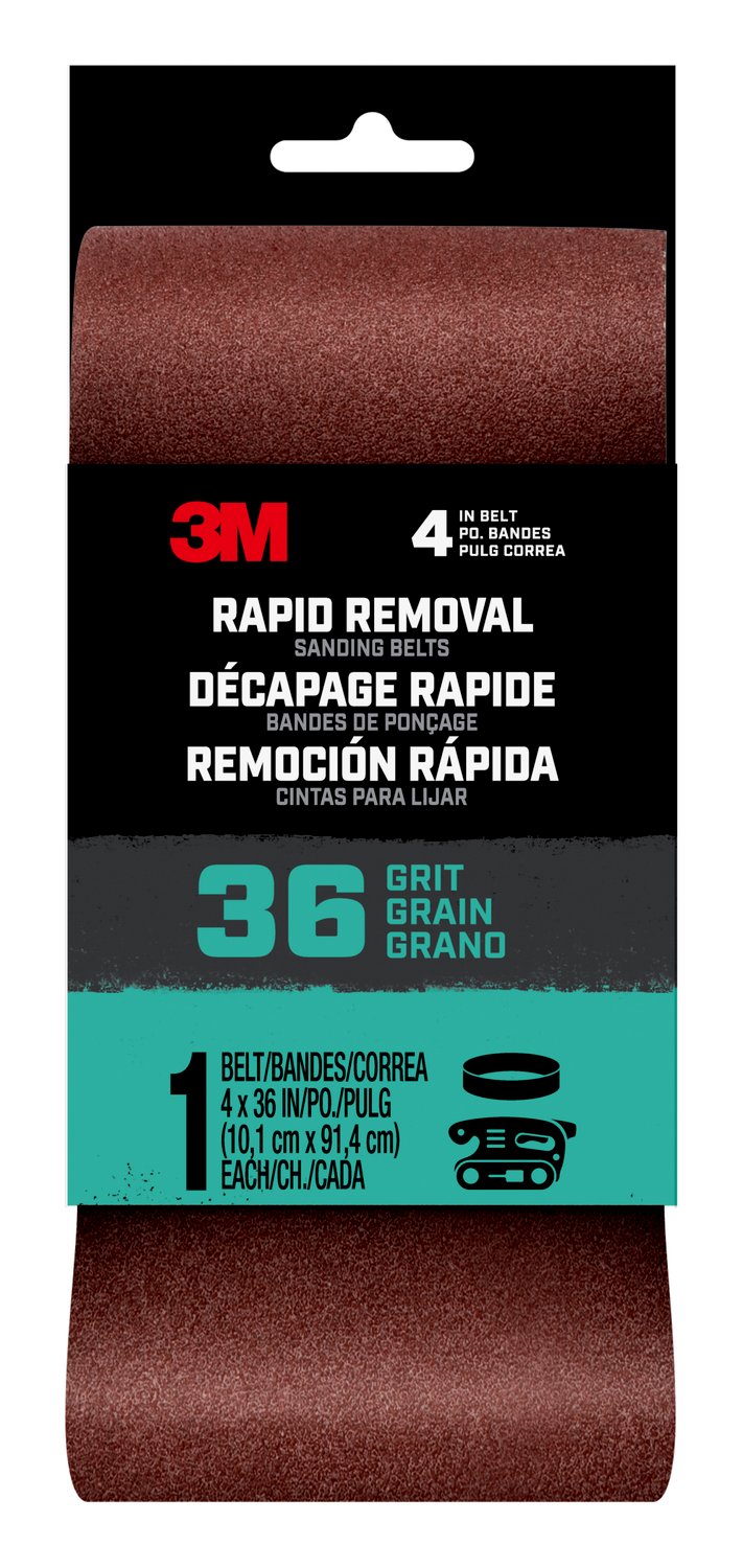 7100198730 - 3M Rapid Removal 4x36 Power Sanding Belt, 36 grit, Belt4x361pk36, 1 pk, 10/case
