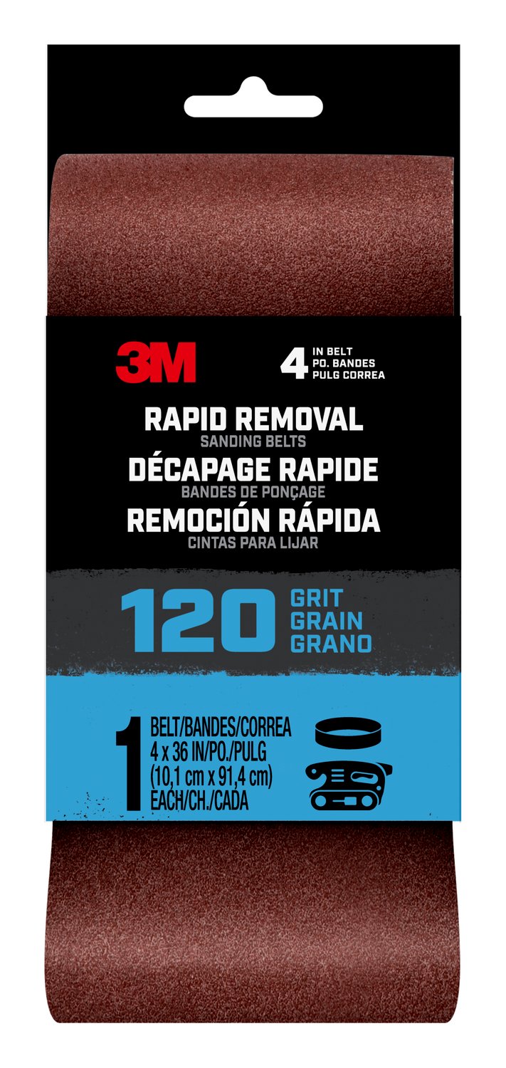 7100198737 - 3M Rapid Removal 4x36 Power Sanding Belt, 120 grit, Belt4x361pk120, 1 pk, 10/case