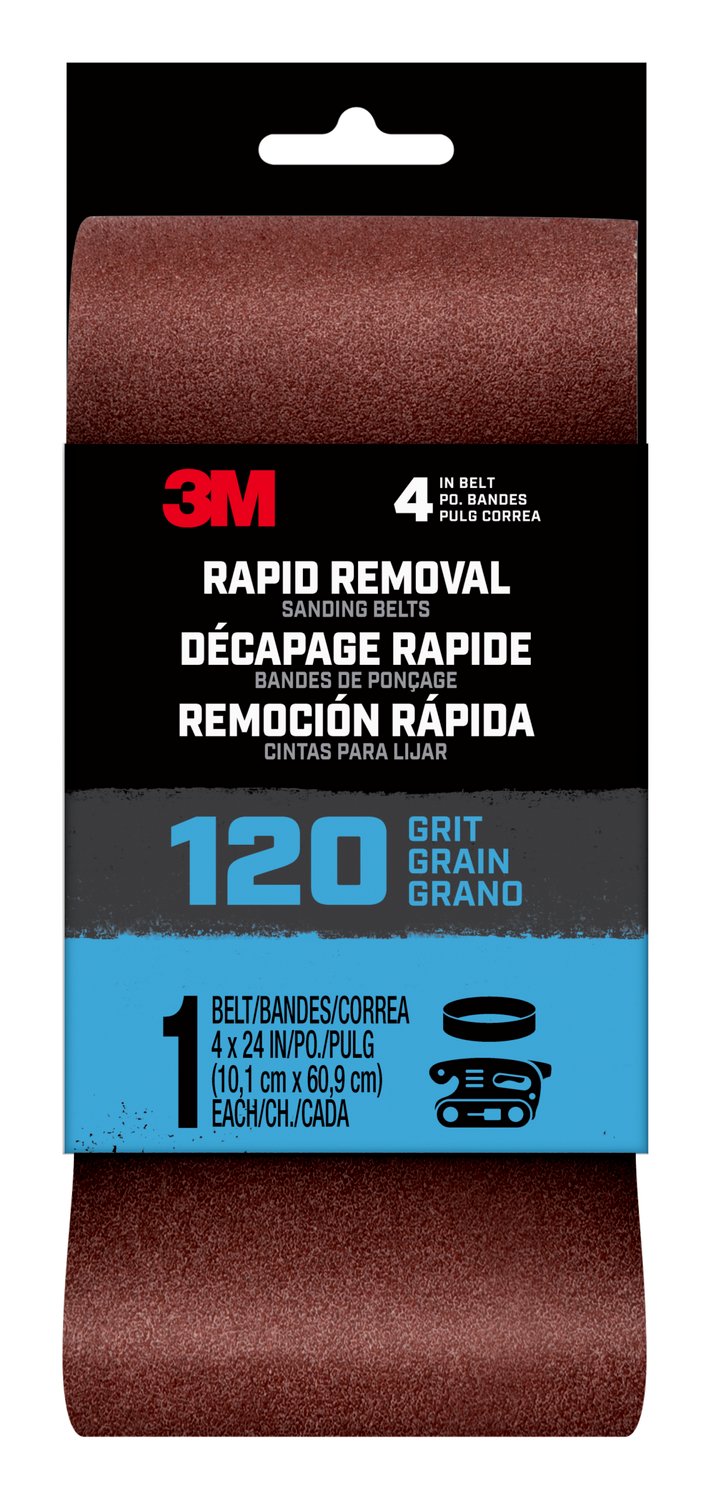 7100188467 - 3M Rapid Removal 4 x 24 inch Power Sanding Belt, 120 grit, Belt4x241pk120, 1 pk, 10/case