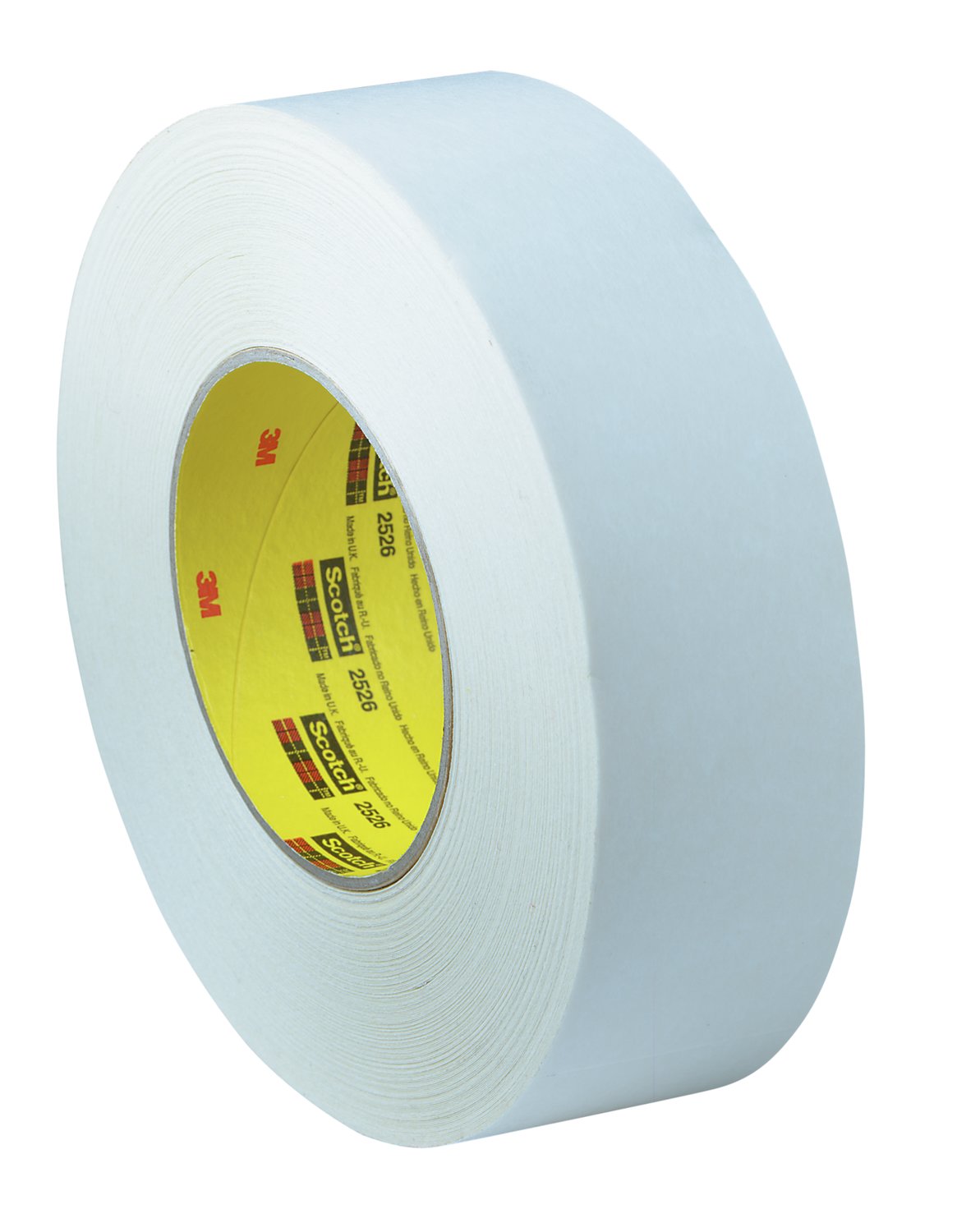 7000123733 - 3M Textile Flatback Tape 2526, White, 96 mm x 55 m, 9.8 mil, 8
Rolls/Case