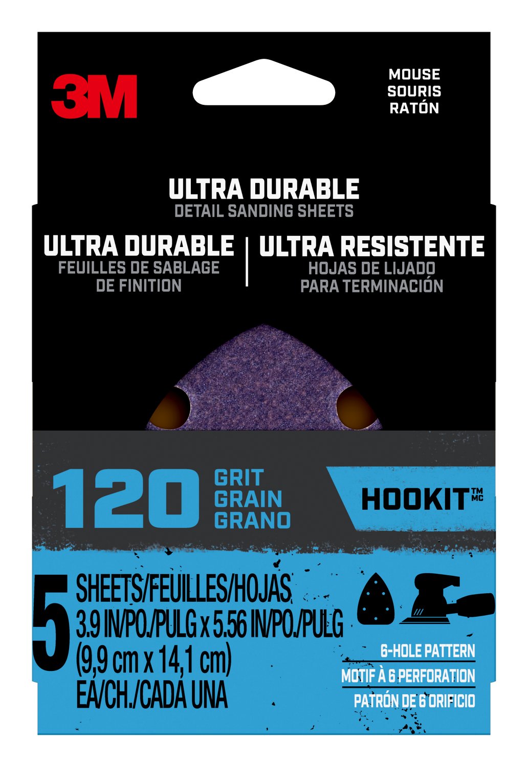 7100200061 - 3M Ultra Durable Detail Sanding Sheets, 120 grit, Mouse5pk120, 5/pk, 20/case