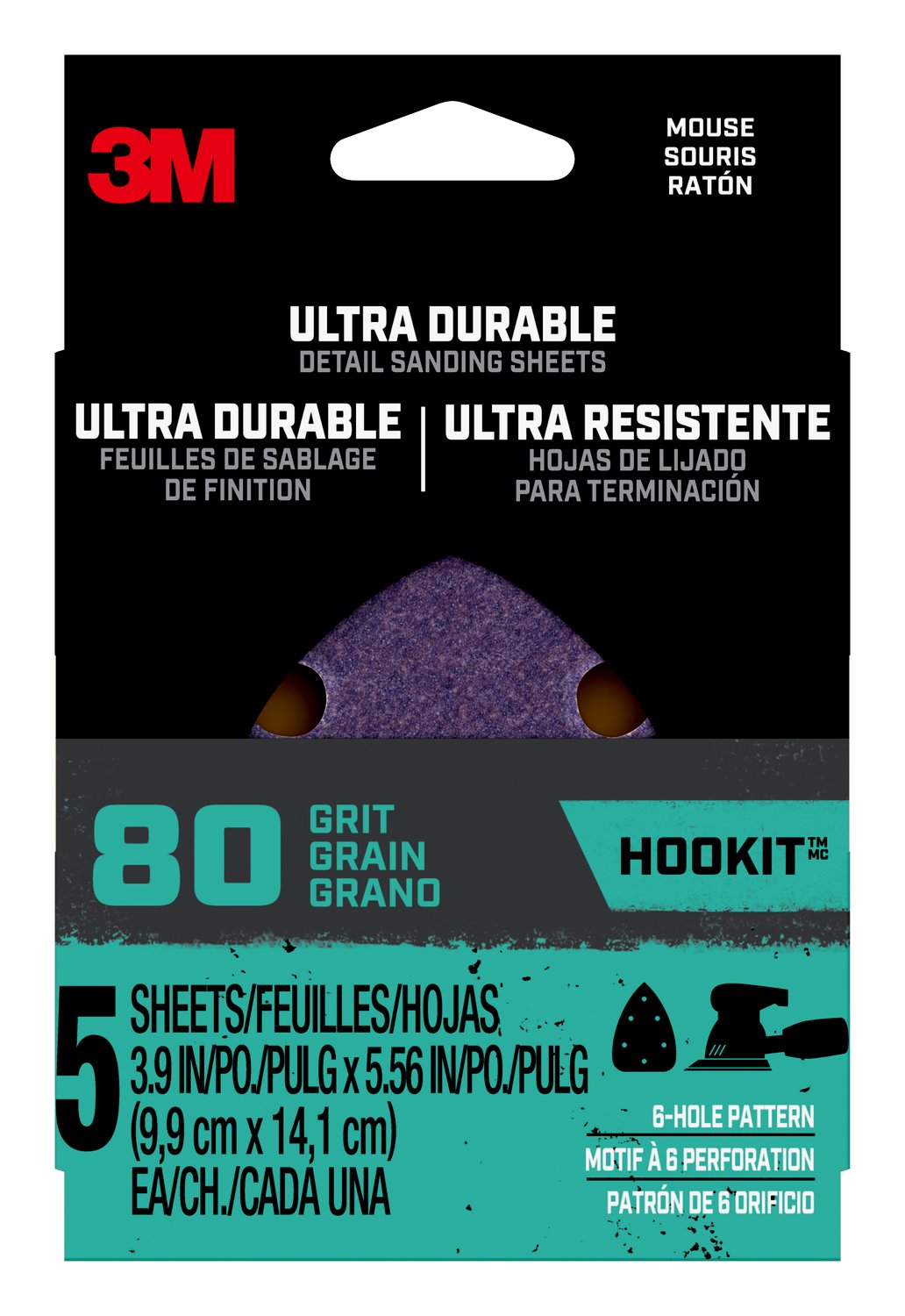 7100200066 - 3M Ultra Durable Detail Sanding Sheets, 80 grit, Mouse5pk80, 5/pk, 20/case