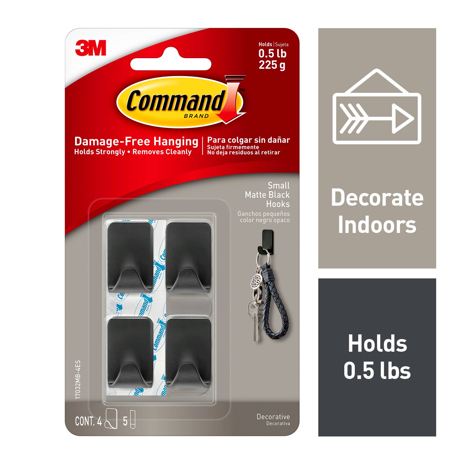7100264938 - Command Small Matte Black Hooks 17032MB-4ES, 4 Hooks, 5 Strips