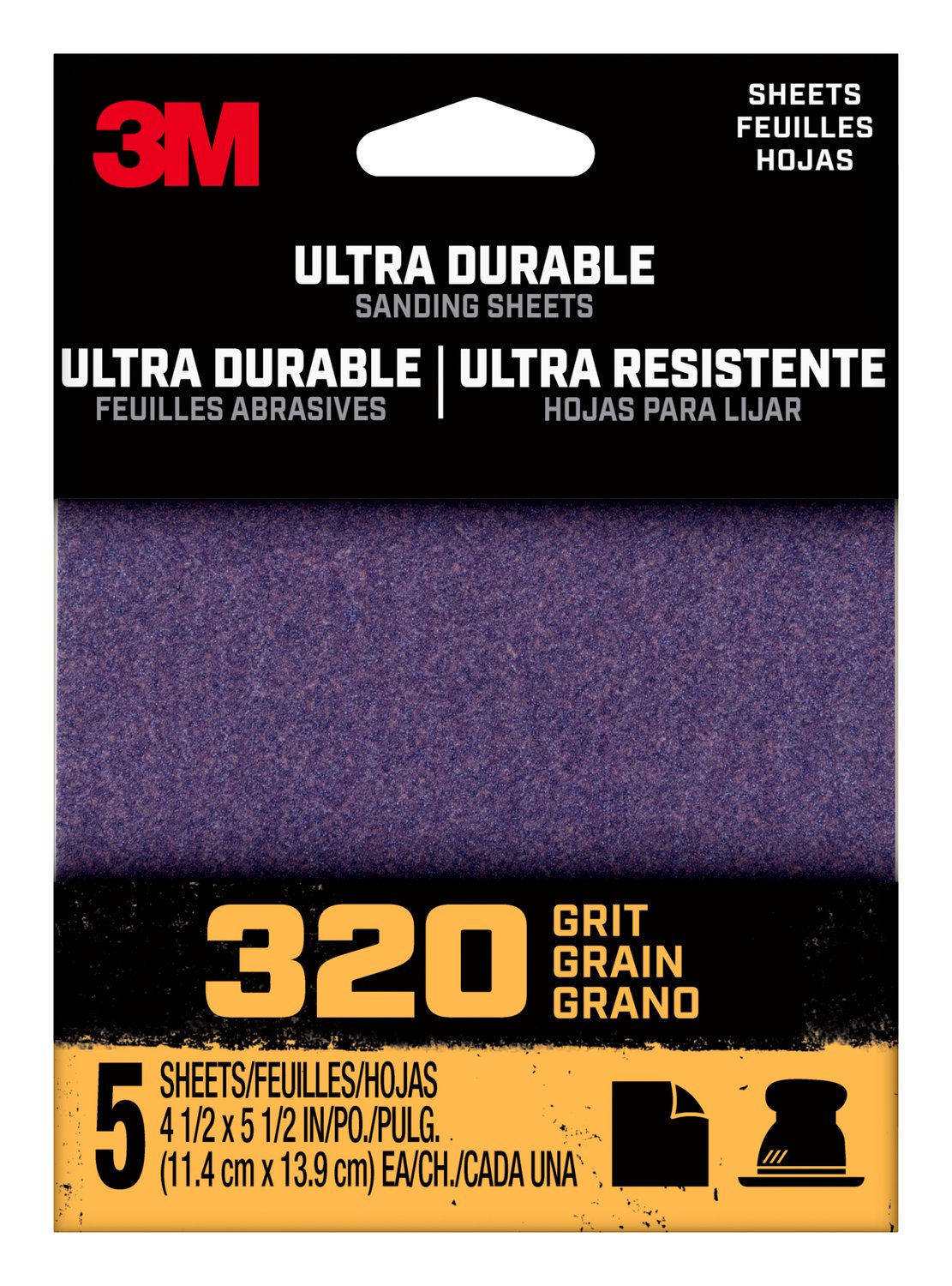 7100198809 - 3M Ultra Durable Power Sanding 1/4 Sheet, 320 grit, 1/4Sht5pk320, 5 pk, 20/case