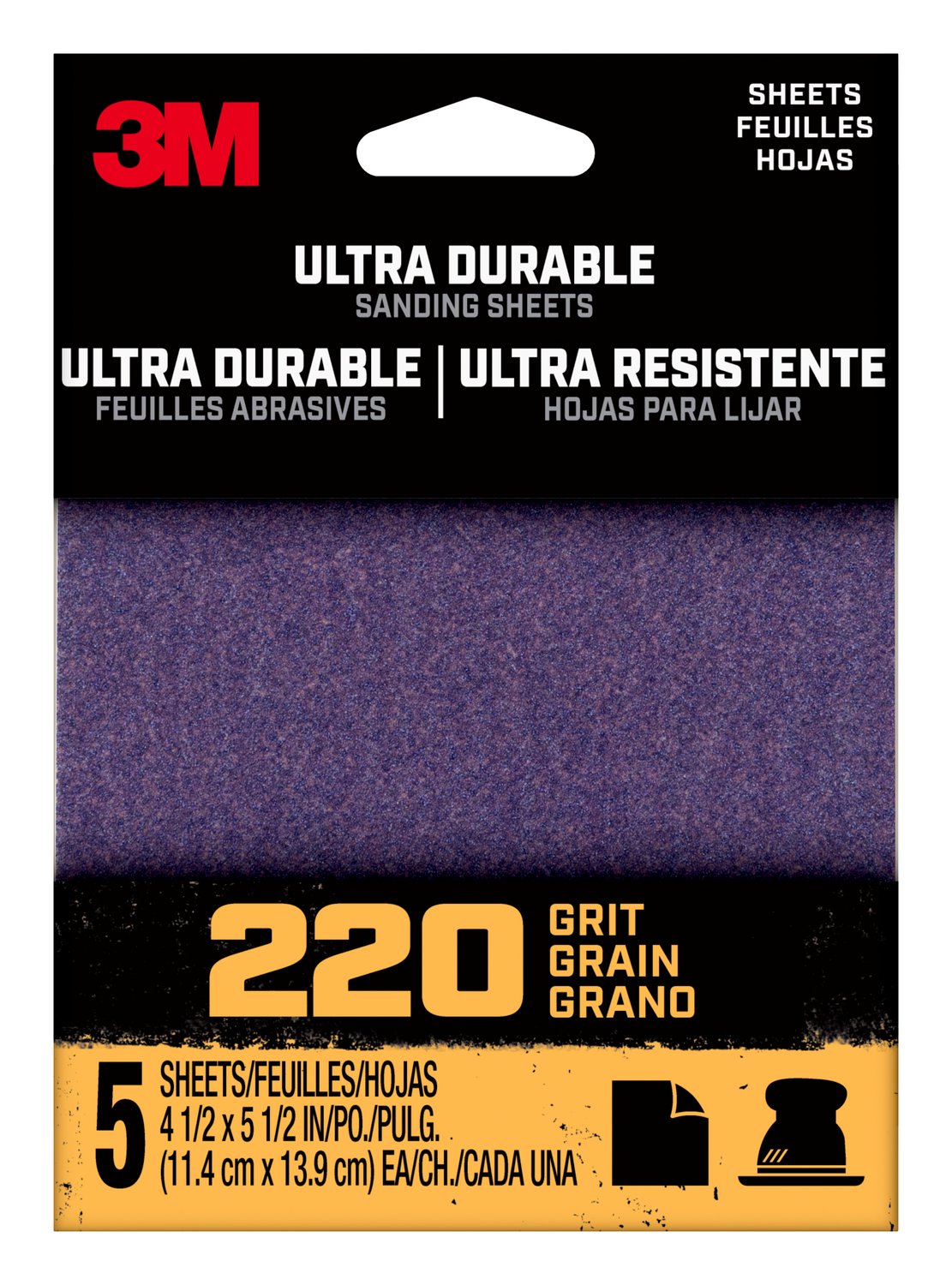 7100198736 - 3M Ultra Durable Power Sanding 1/4 Sheet, 220 grit, 1/4Sht5pk220, 5 pk, 20/case