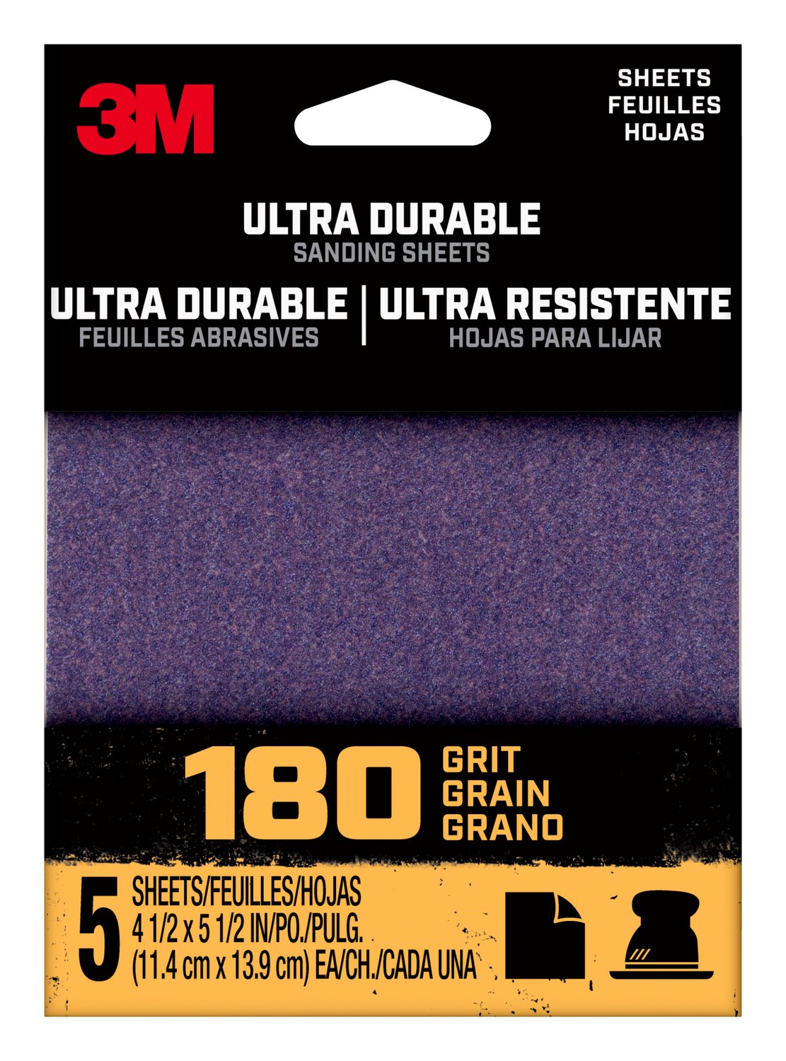 7100198731 - 3M Ultra Durable Power Sanding 1/4 Sheet, 180 grit, 1/4Sht5pk180, 5 pk, 20/case